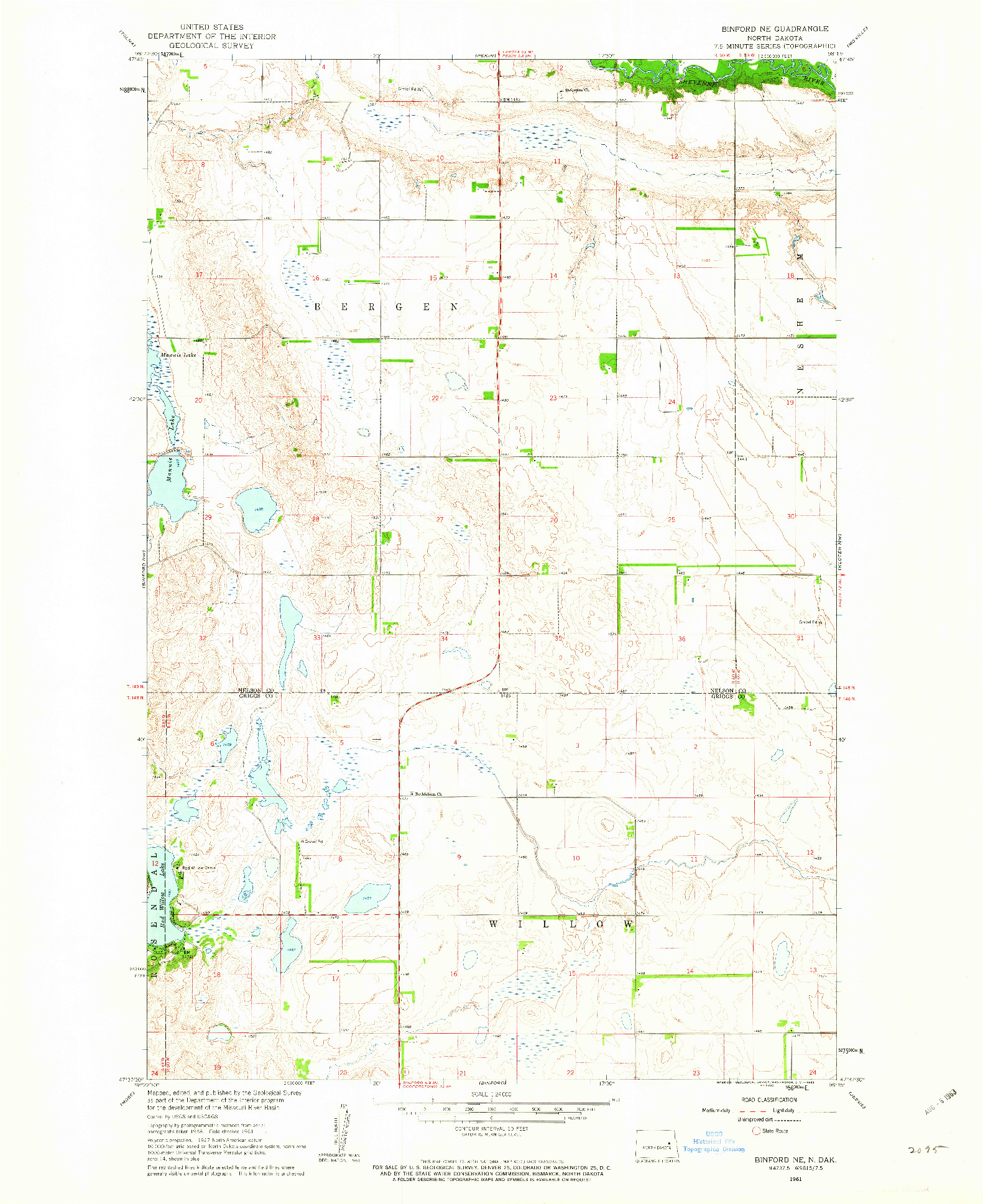 USGS 1:24000-SCALE QUADRANGLE FOR BINFORD NE, ND 1961