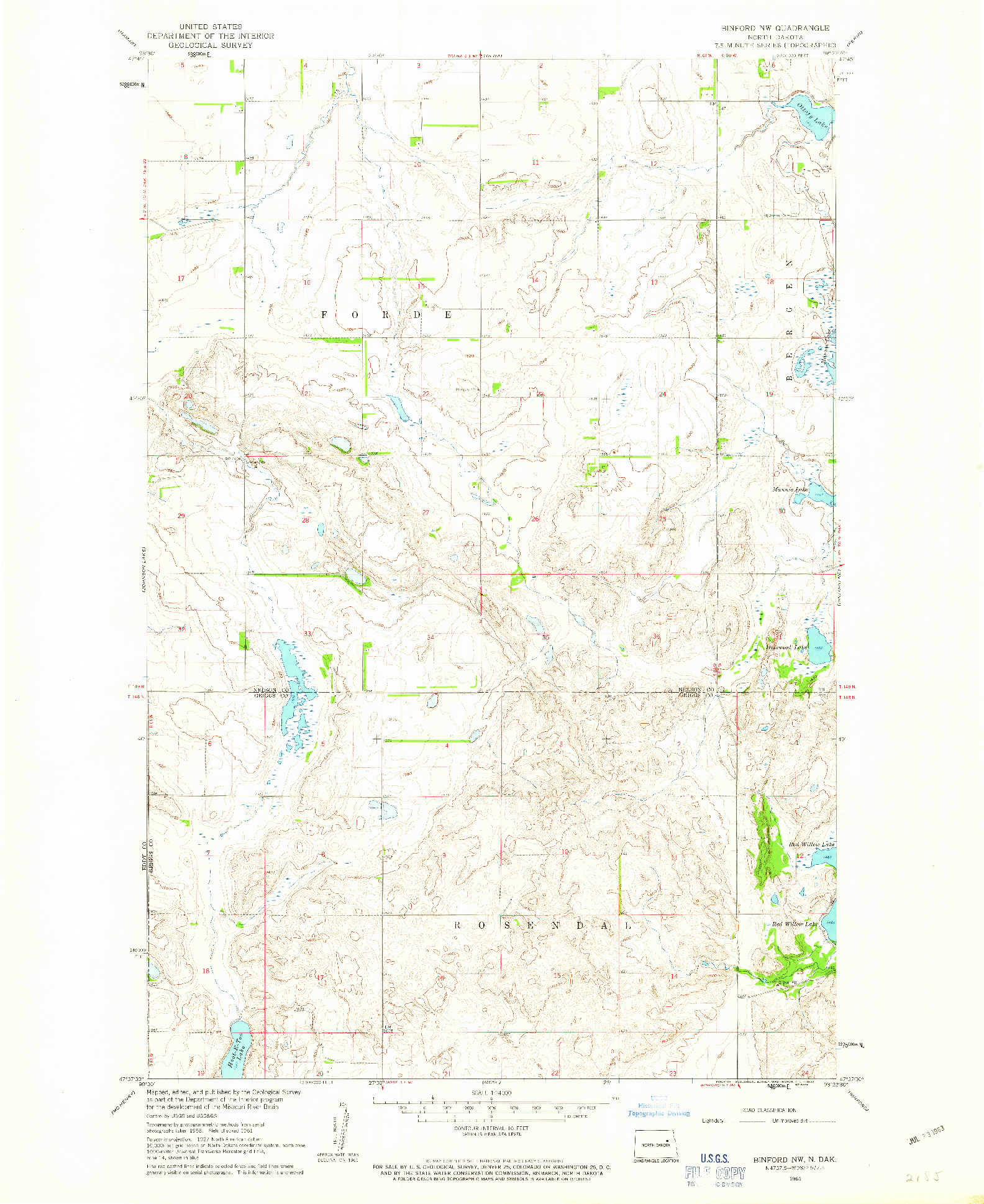 USGS 1:24000-SCALE QUADRANGLE FOR BINFORD NW, ND 1961