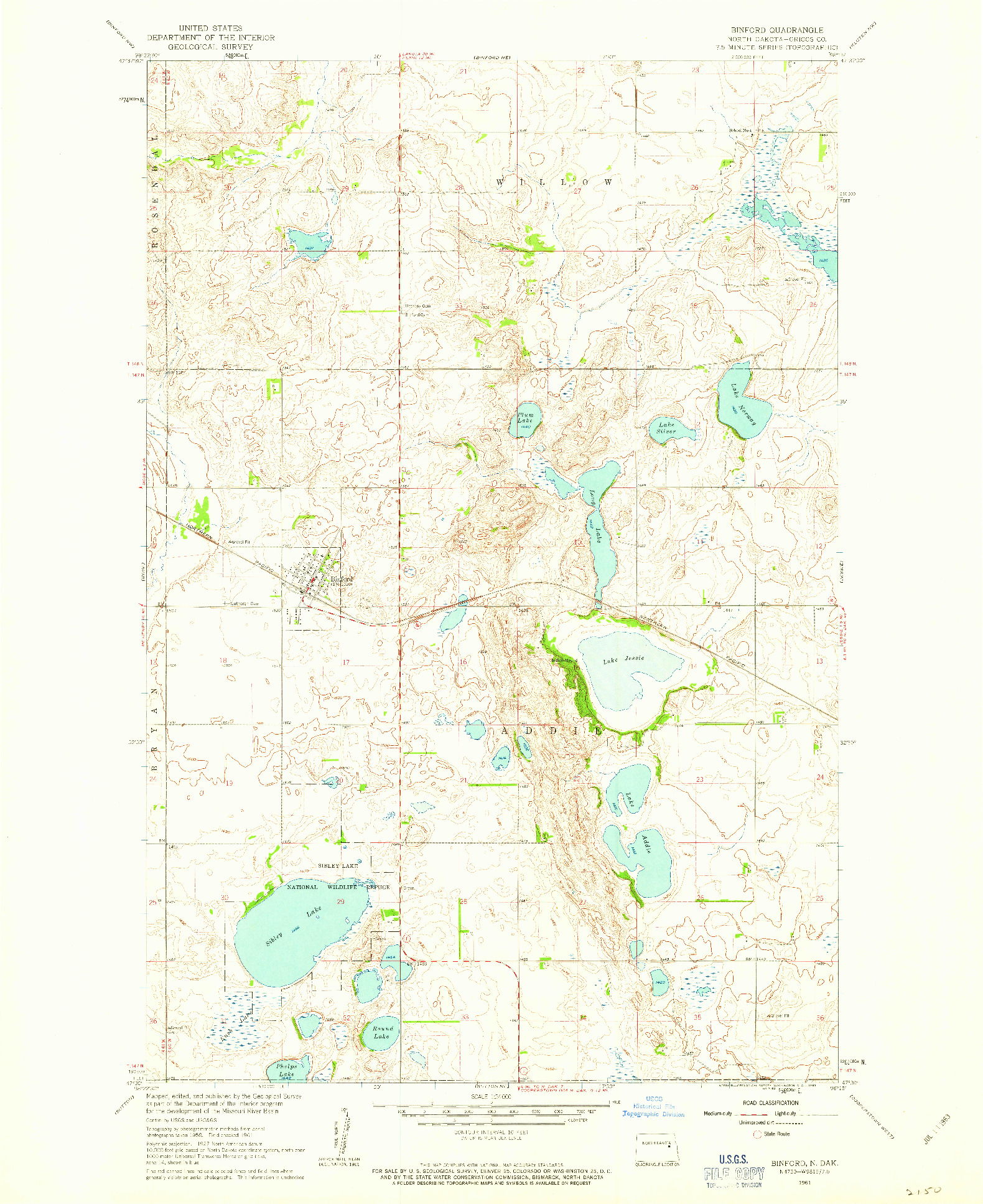 USGS 1:24000-SCALE QUADRANGLE FOR BINFORD, ND 1961