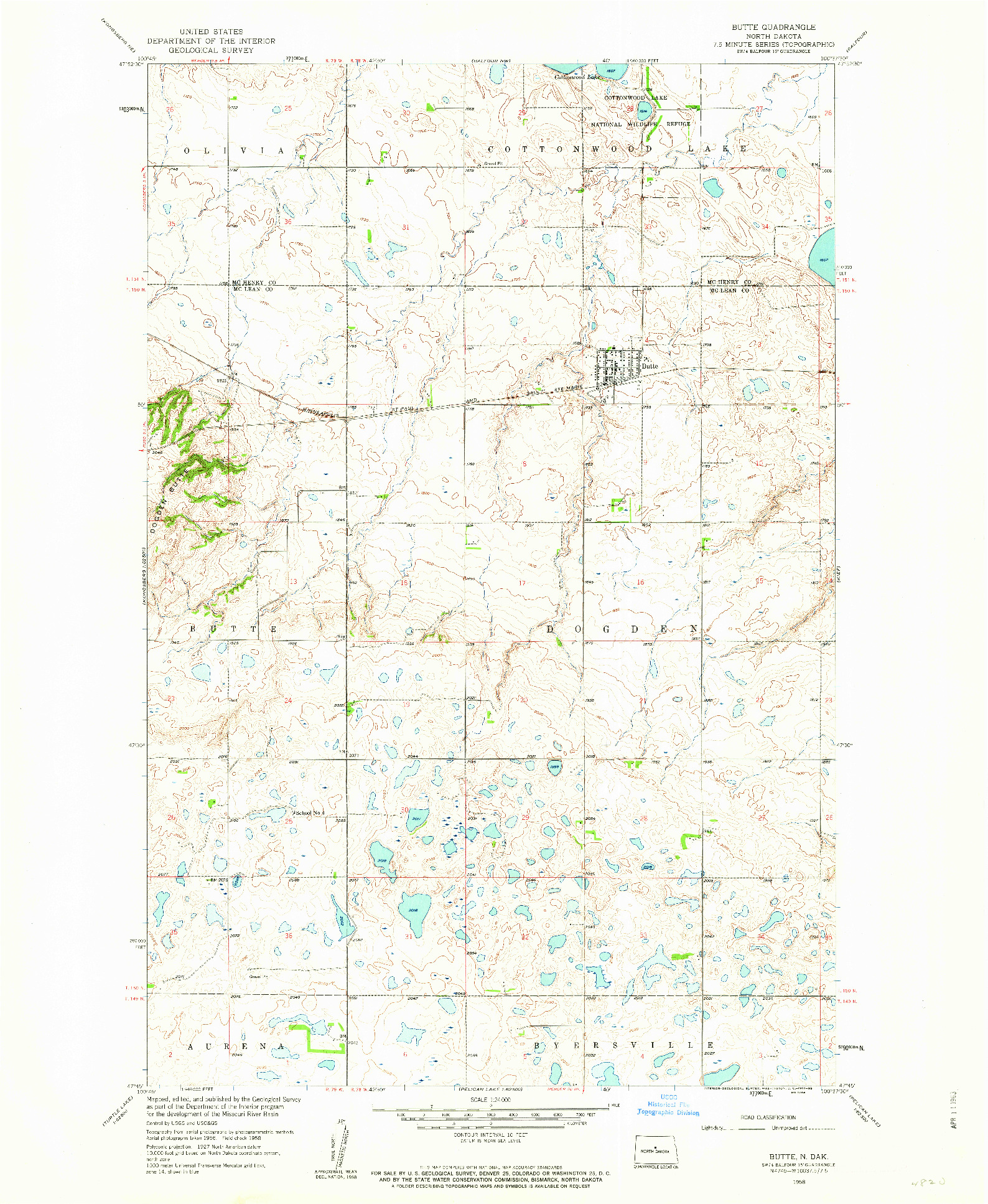 USGS 1:24000-SCALE QUADRANGLE FOR BUTTE, ND 1958