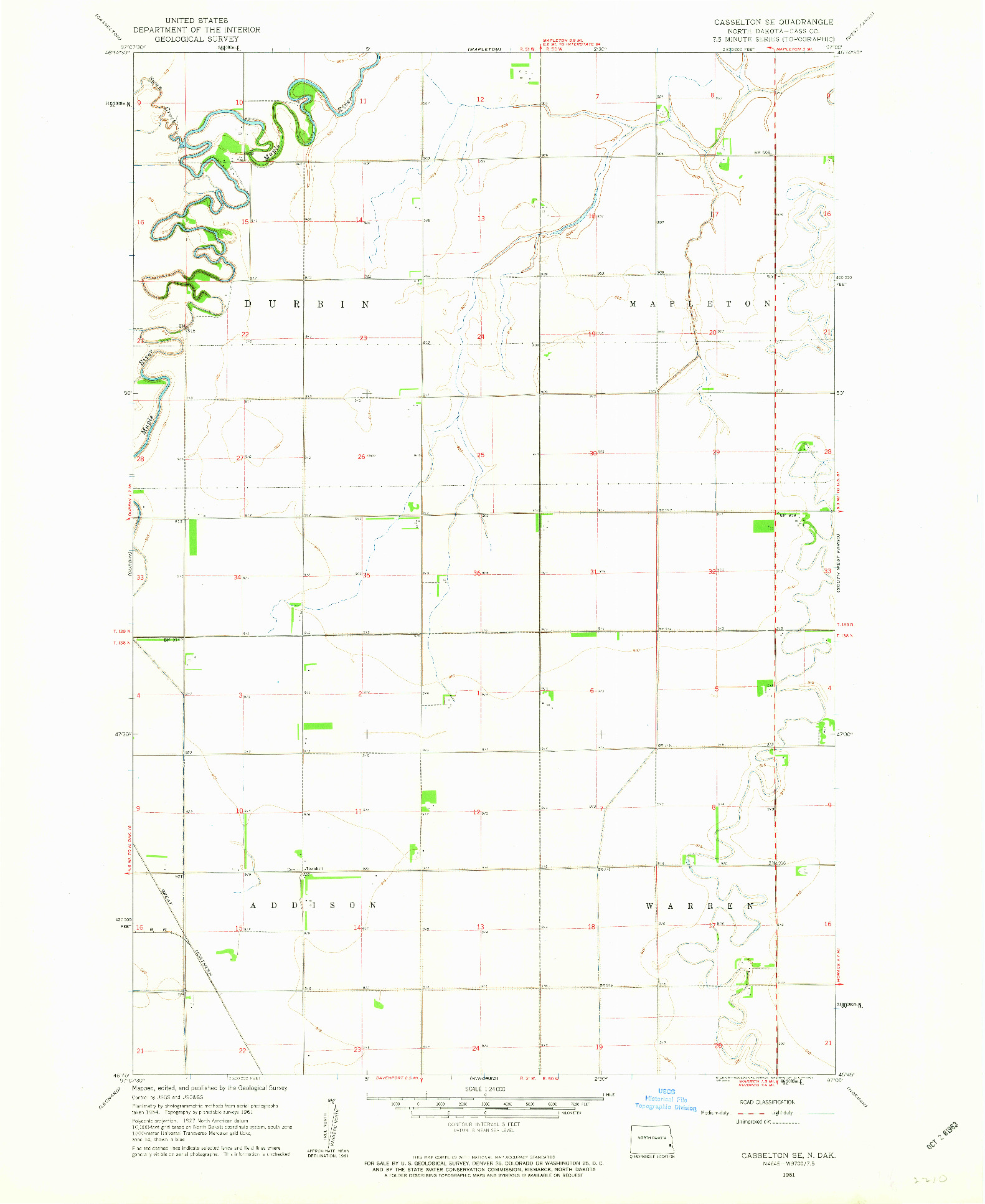 USGS 1:24000-SCALE QUADRANGLE FOR CASSELTON SE, ND 1961