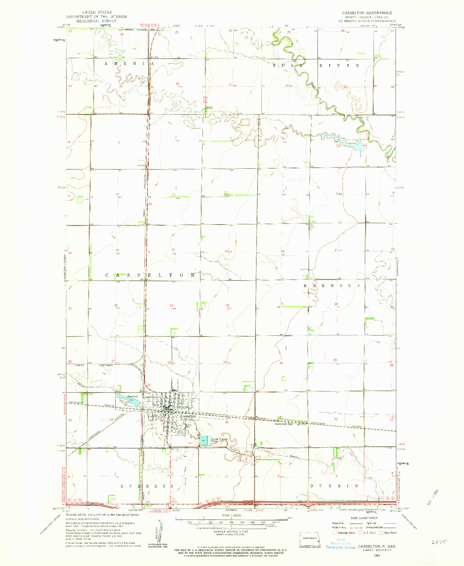 USGS 1:24000-SCALE QUADRANGLE FOR CASSELTON, ND 1961