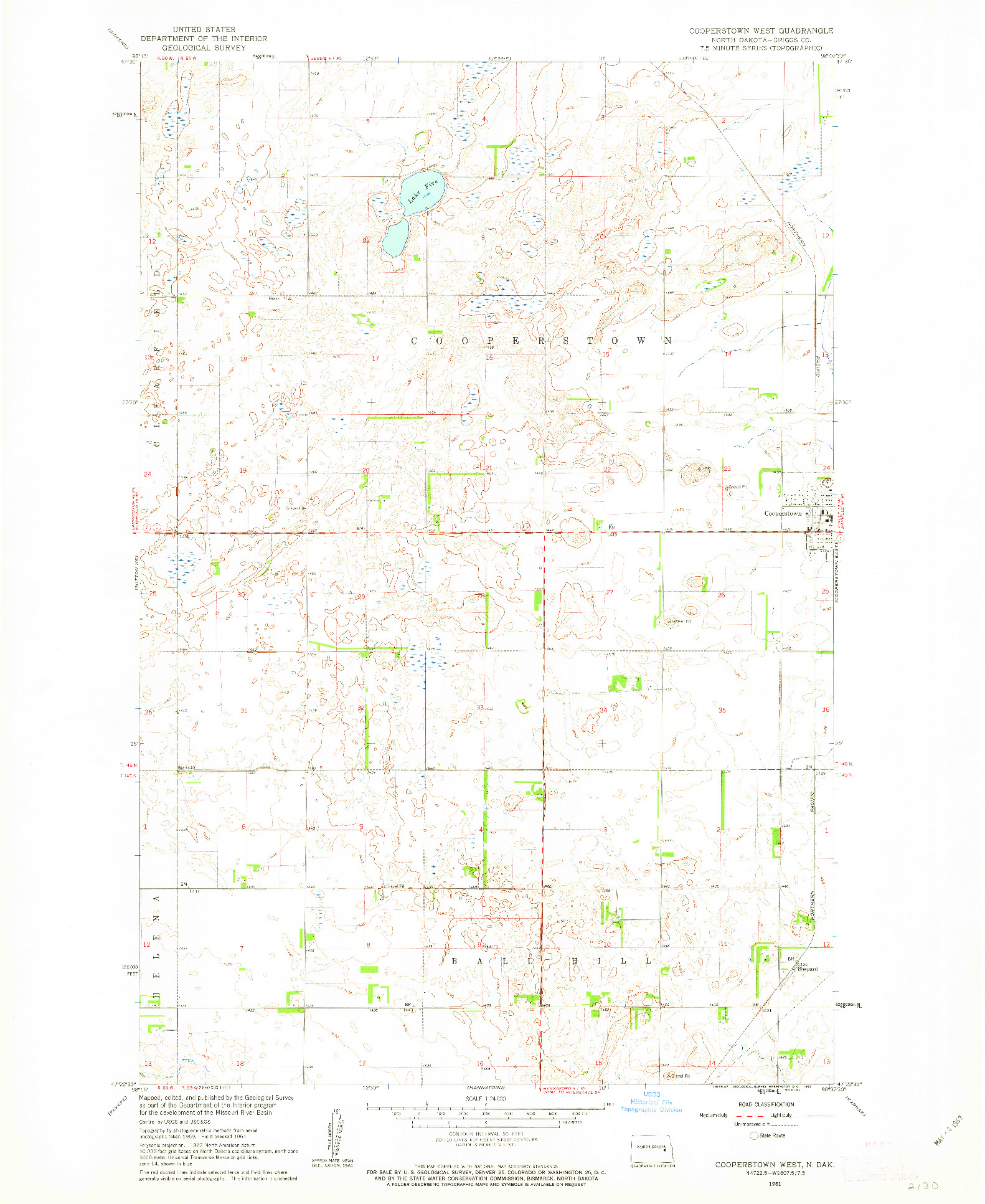 USGS 1:24000-SCALE QUADRANGLE FOR COOPERSTOWN WEST, ND 1961