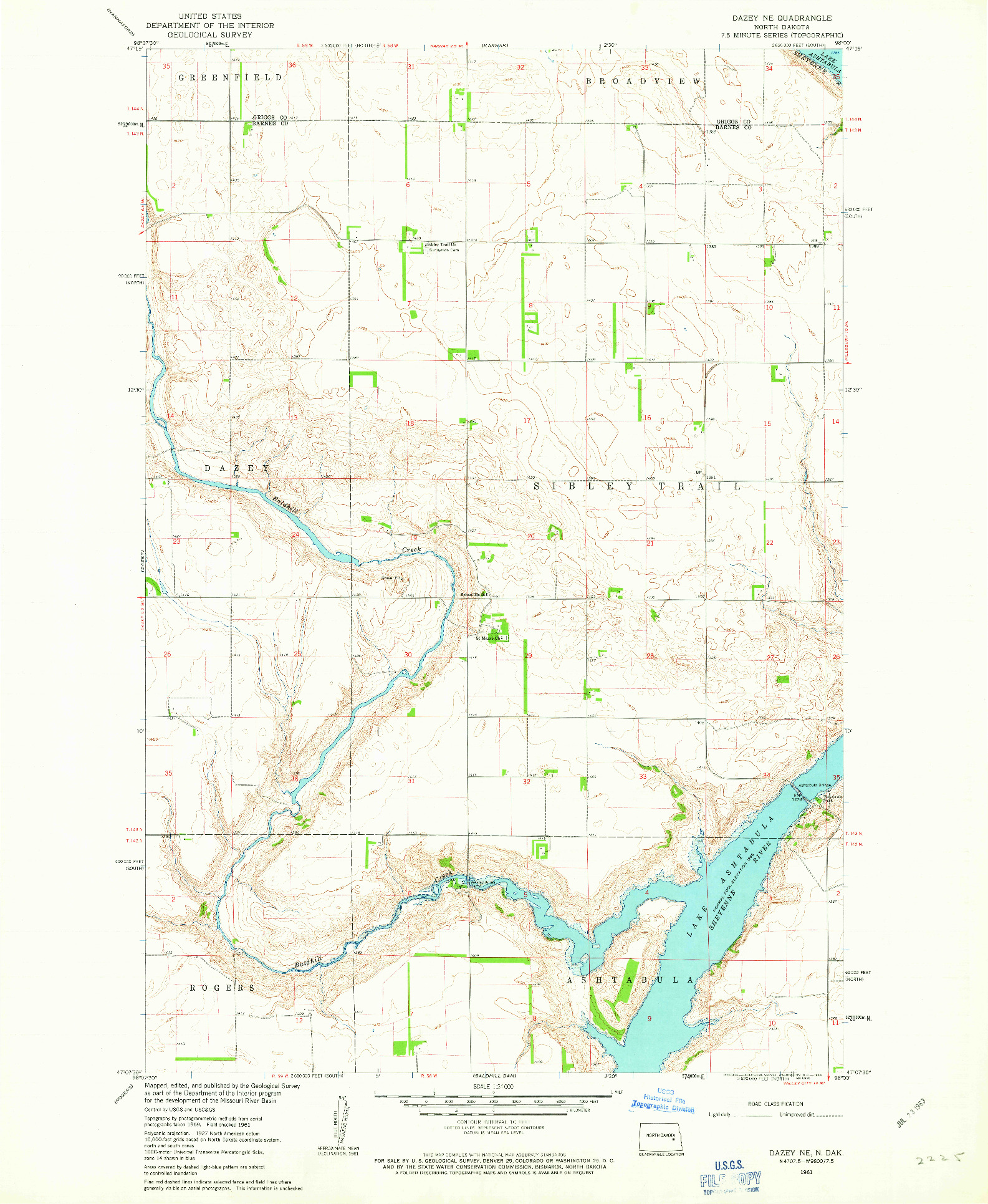 USGS 1:24000-SCALE QUADRANGLE FOR DAZEY NE, ND 1961