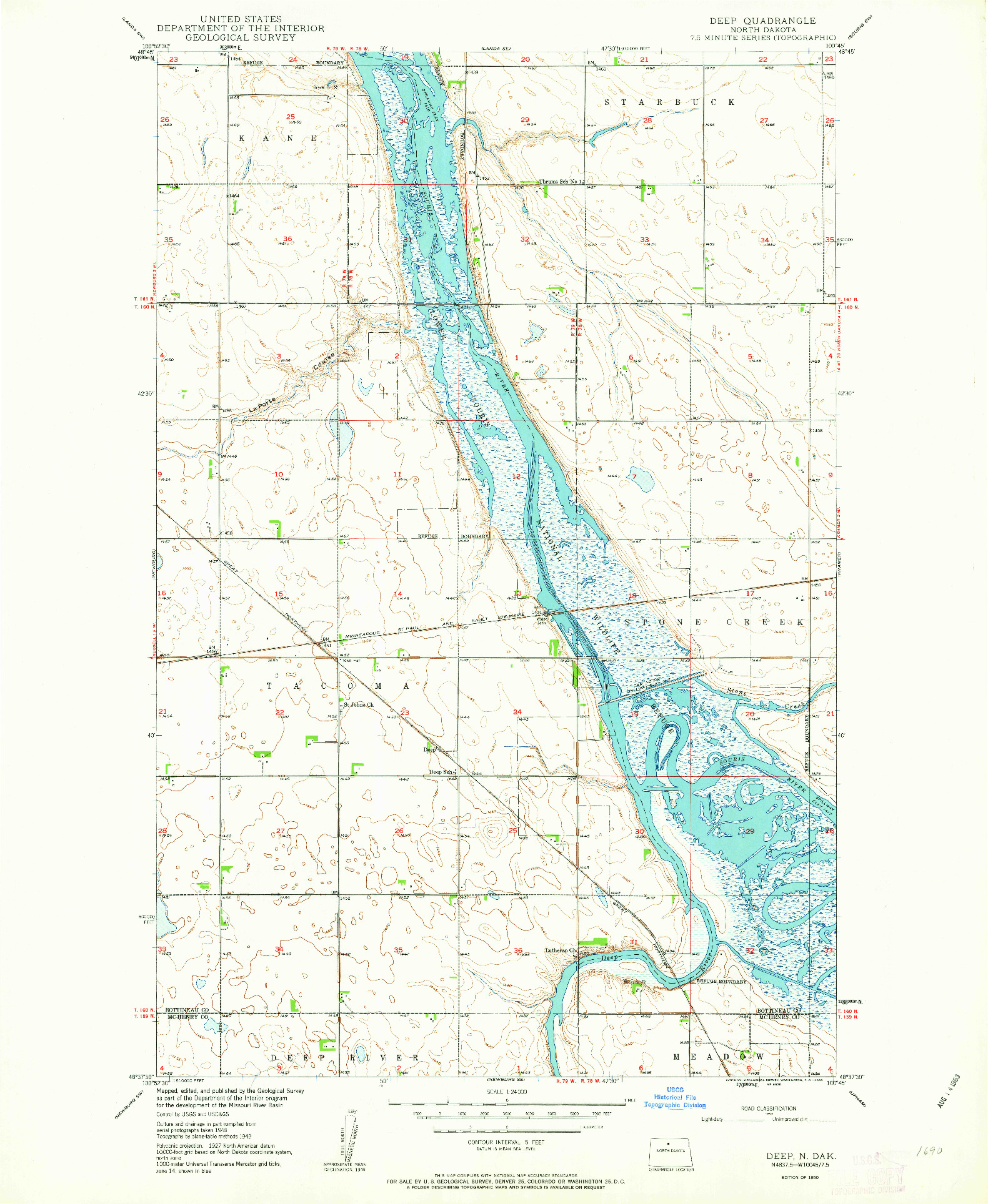 USGS 1:24000-SCALE QUADRANGLE FOR DEEP, ND 1950