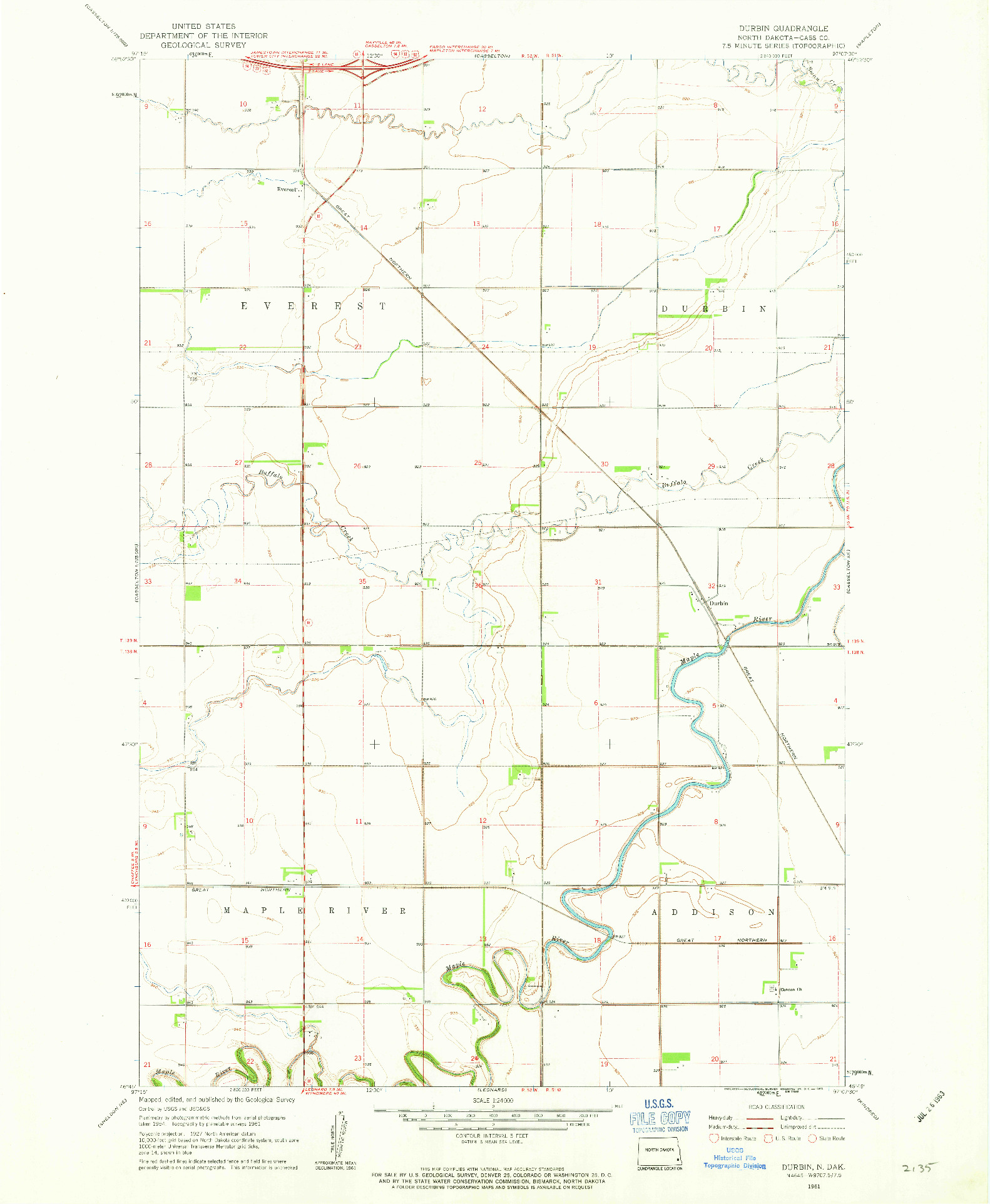 USGS 1:24000-SCALE QUADRANGLE FOR DURBIN, ND 1961