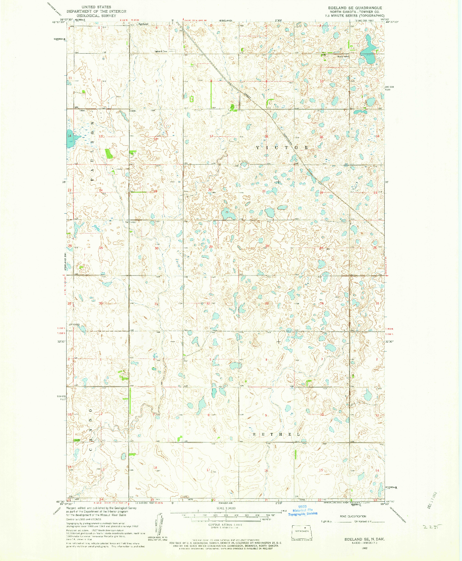 USGS 1:24000-SCALE QUADRANGLE FOR EGELAND SE, ND 1962