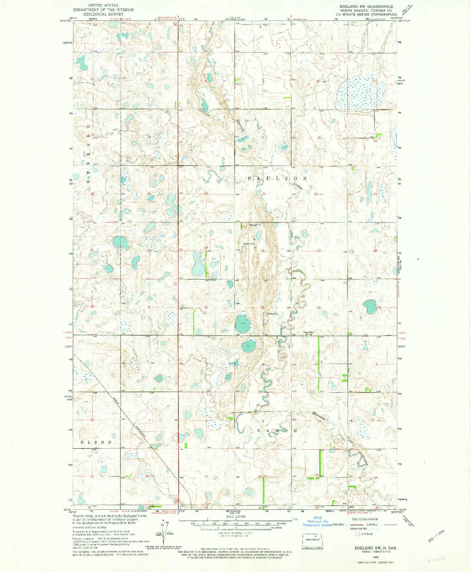 USGS 1:24000-SCALE QUADRANGLE FOR EGELAND SW, ND 1962