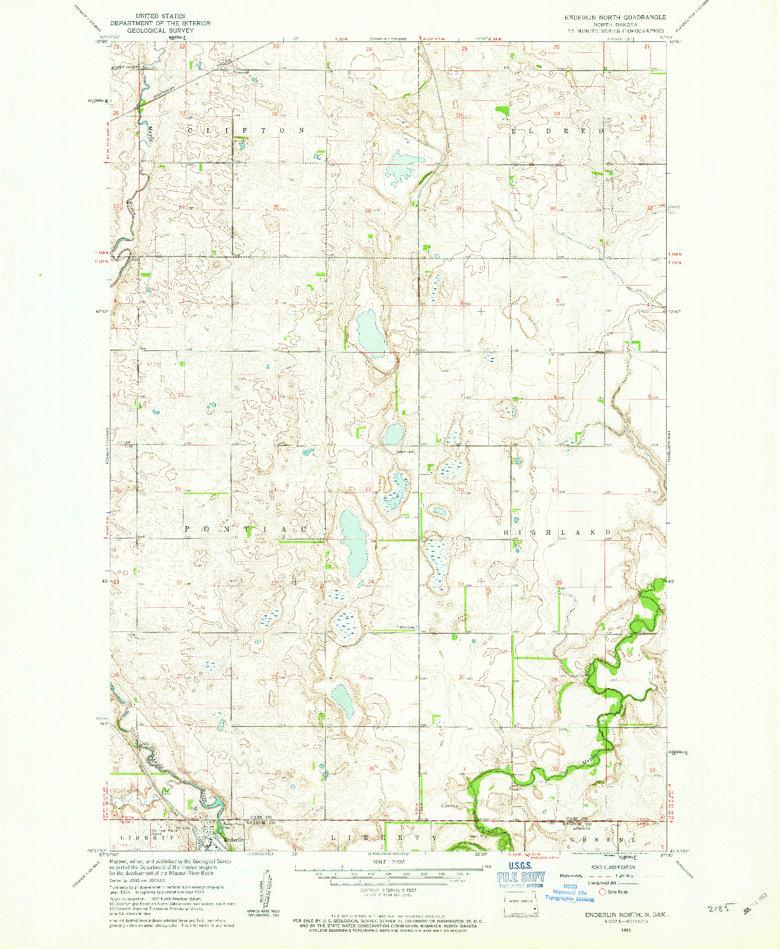USGS 1:24000-SCALE QUADRANGLE FOR ENDERLIN NORTH, ND 1961