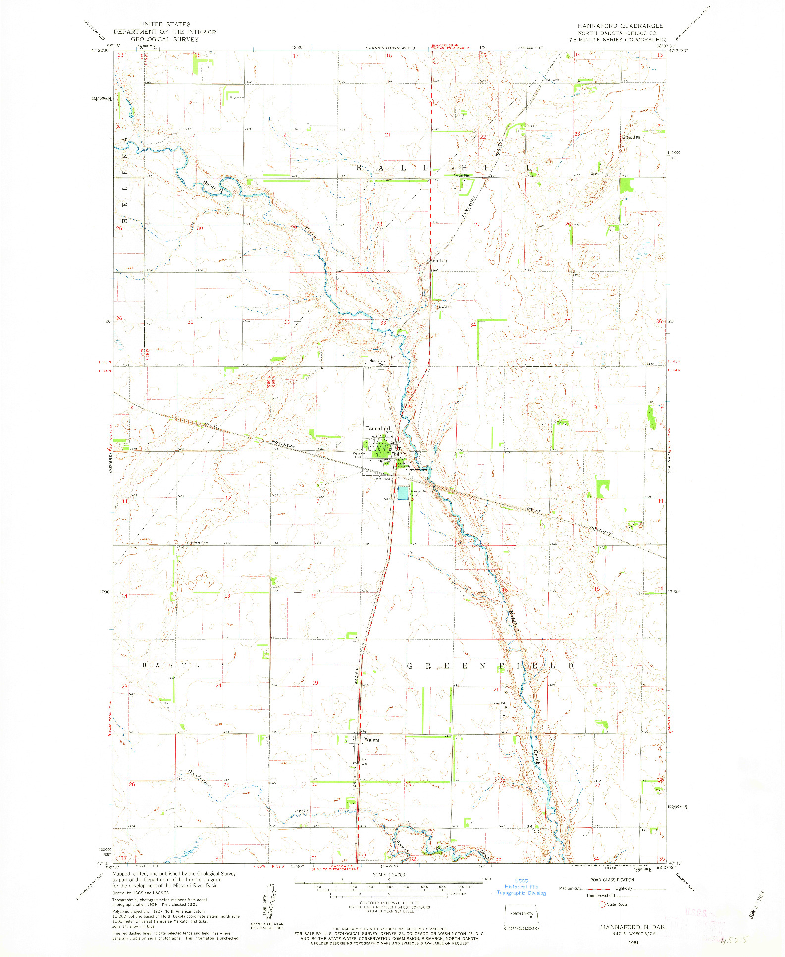 USGS 1:24000-SCALE QUADRANGLE FOR HANNAFORD, ND 1961