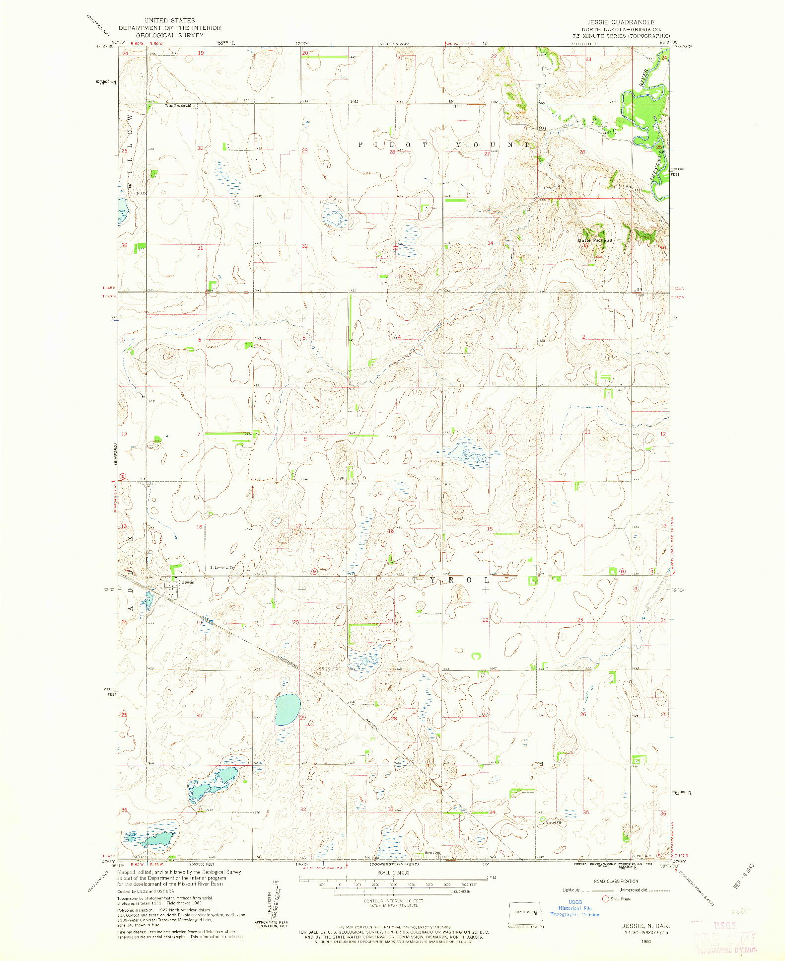 USGS 1:24000-SCALE QUADRANGLE FOR JESSIE, ND 1961