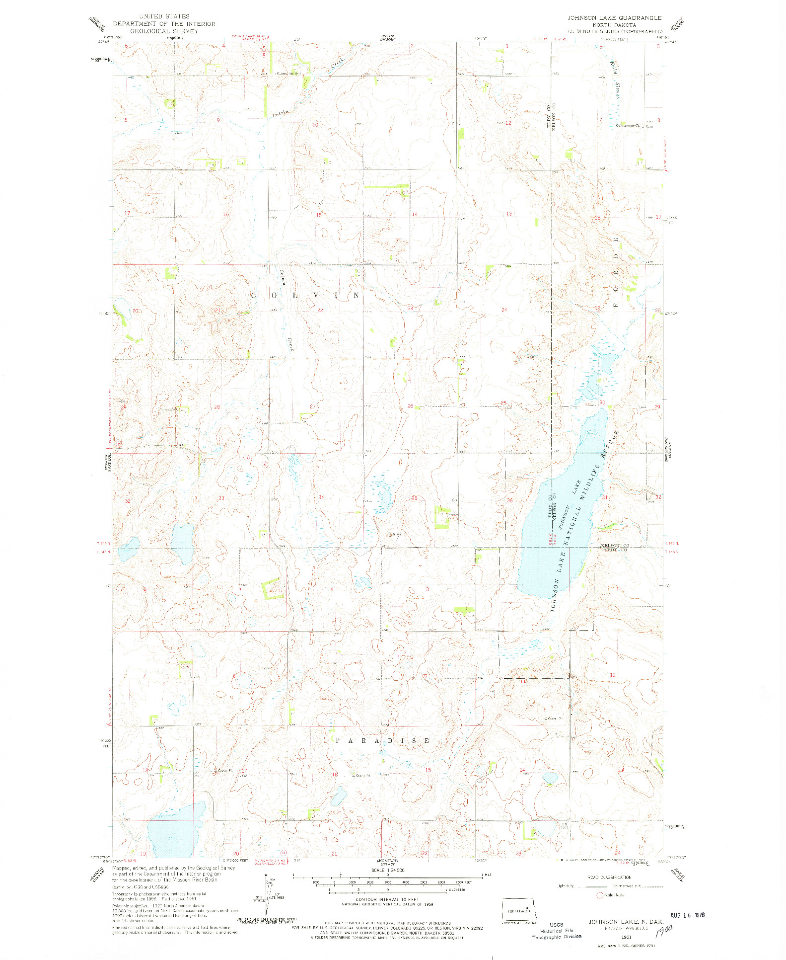 USGS 1:24000-SCALE QUADRANGLE FOR JOHNSON LAKE, ND 1961