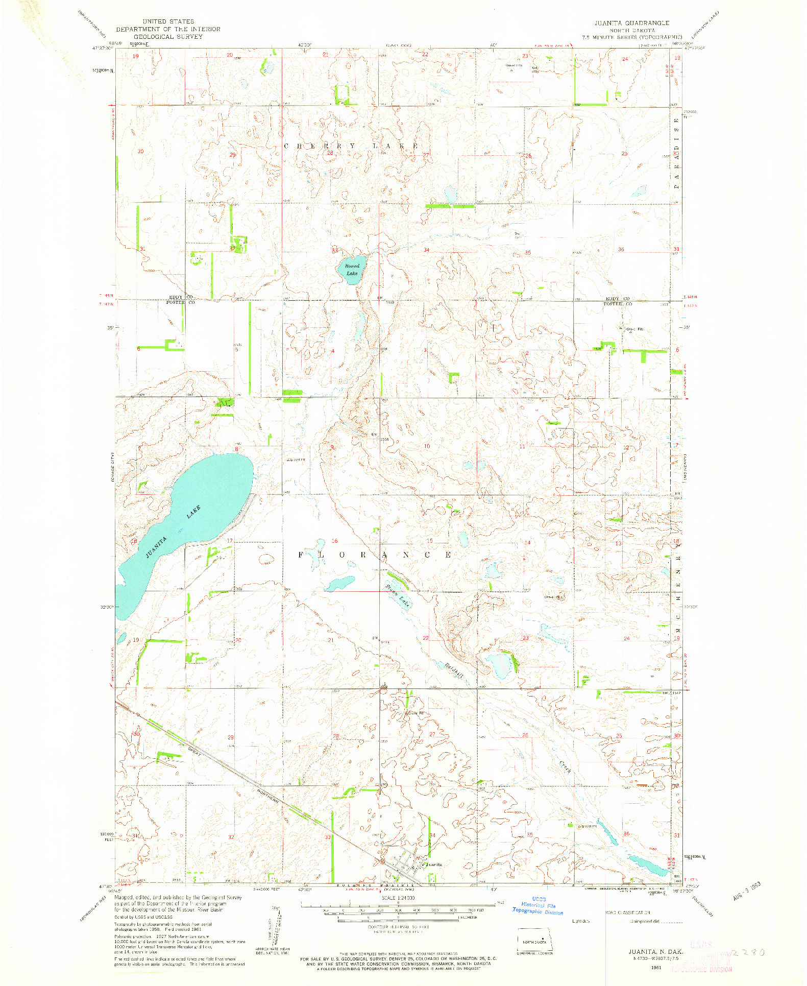 USGS 1:24000-SCALE QUADRANGLE FOR JUANITA, ND 1961