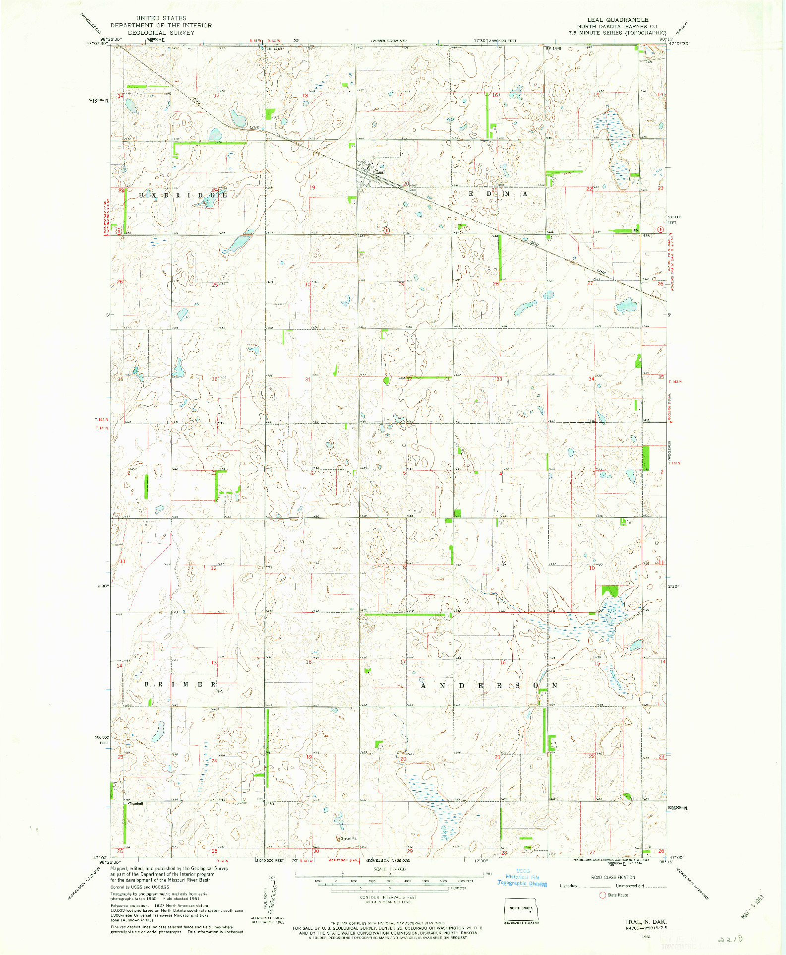 USGS 1:24000-SCALE QUADRANGLE FOR LEAL, ND 1961