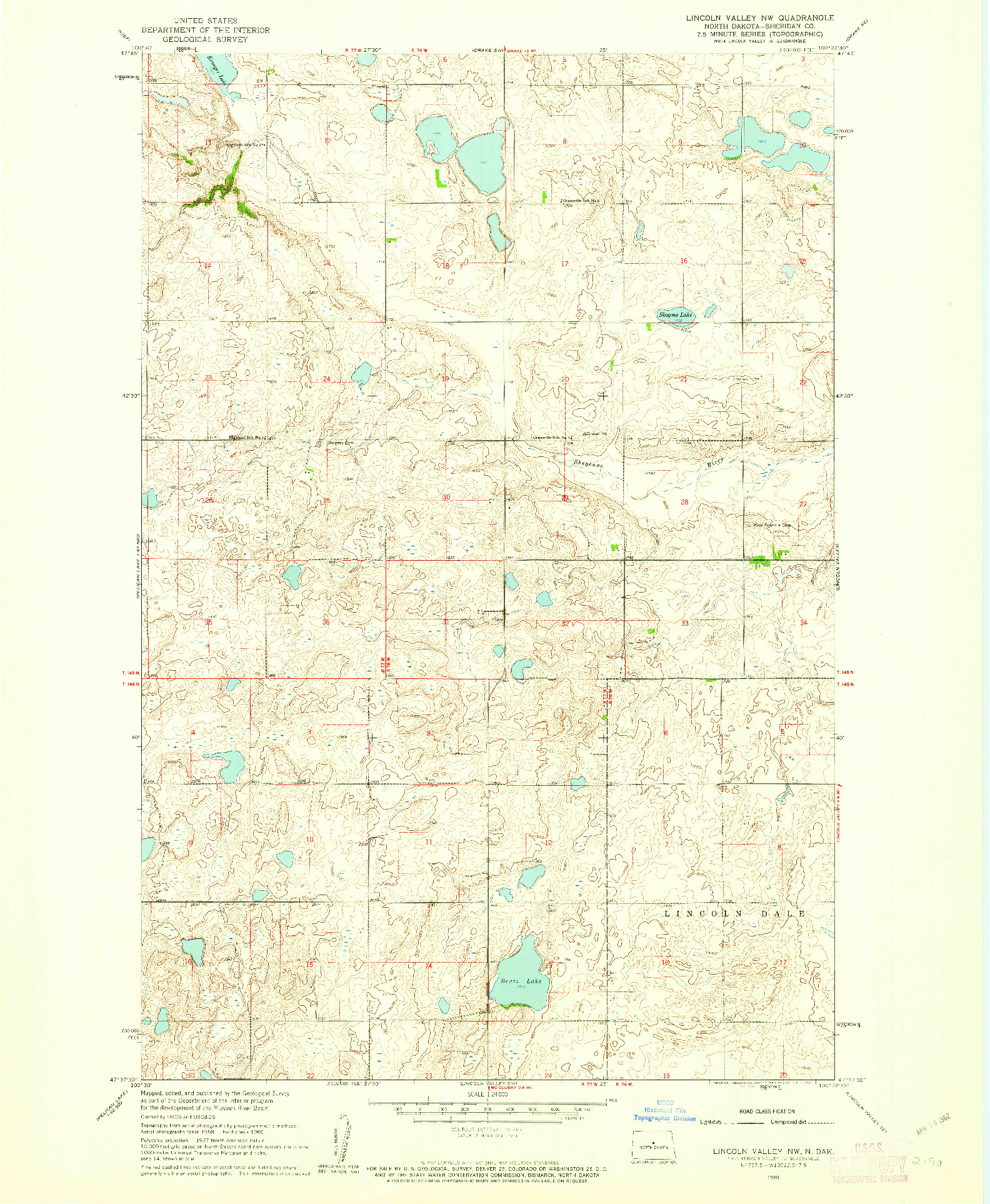 USGS 1:24000-SCALE QUADRANGLE FOR LINCOLN VALLEY NW, ND 1960