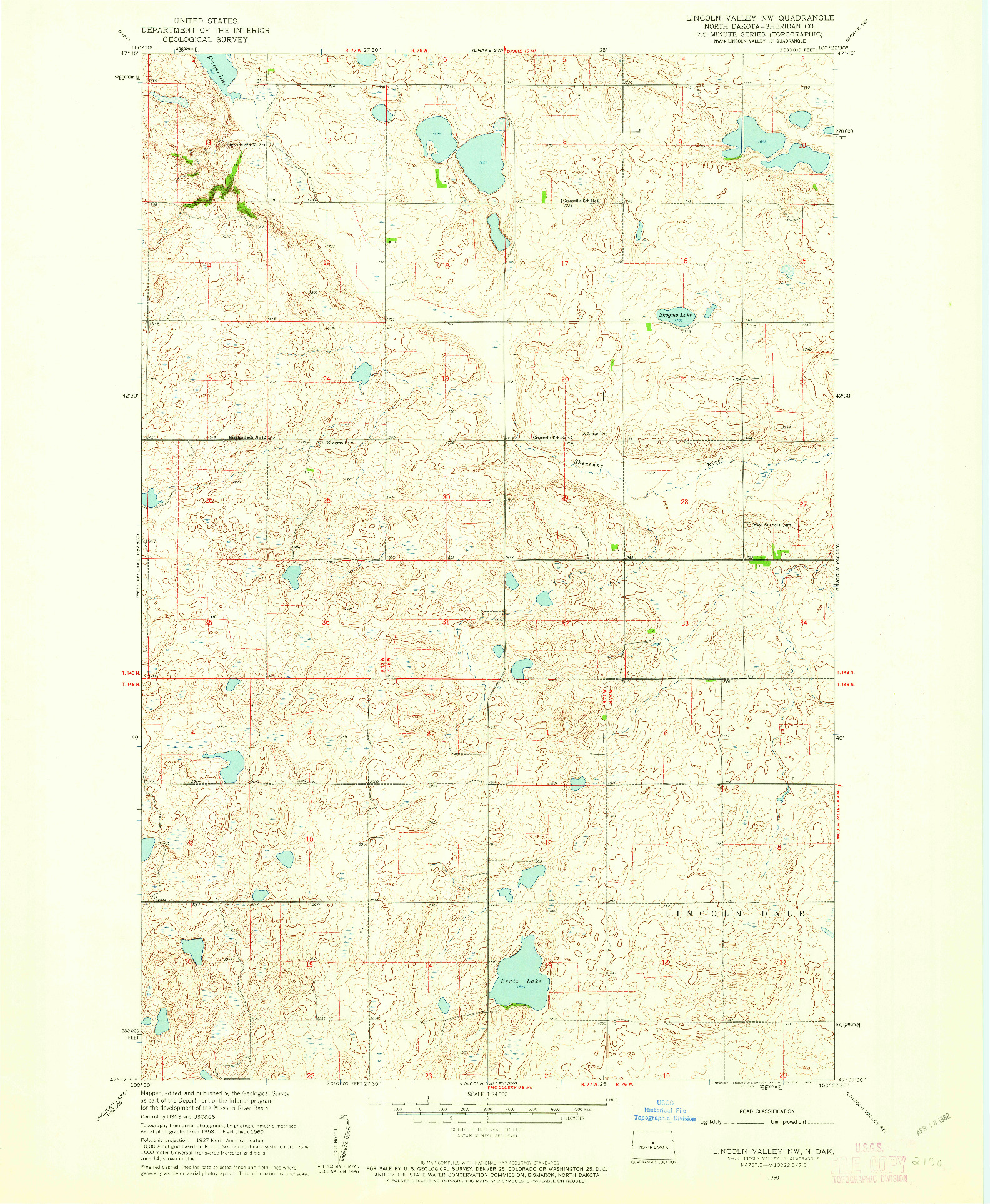 USGS 1:24000-SCALE QUADRANGLE FOR LINCOLN VALLEY NW, ND 1960