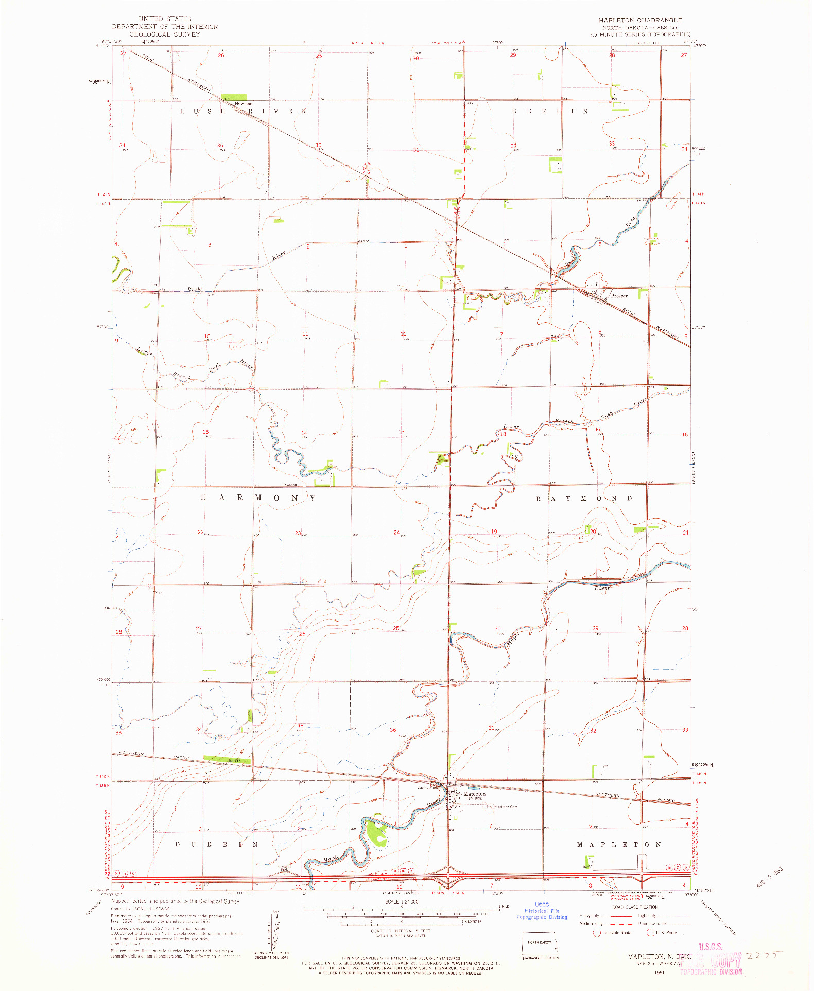 USGS 1:24000-SCALE QUADRANGLE FOR MAPLETON, ND 1961