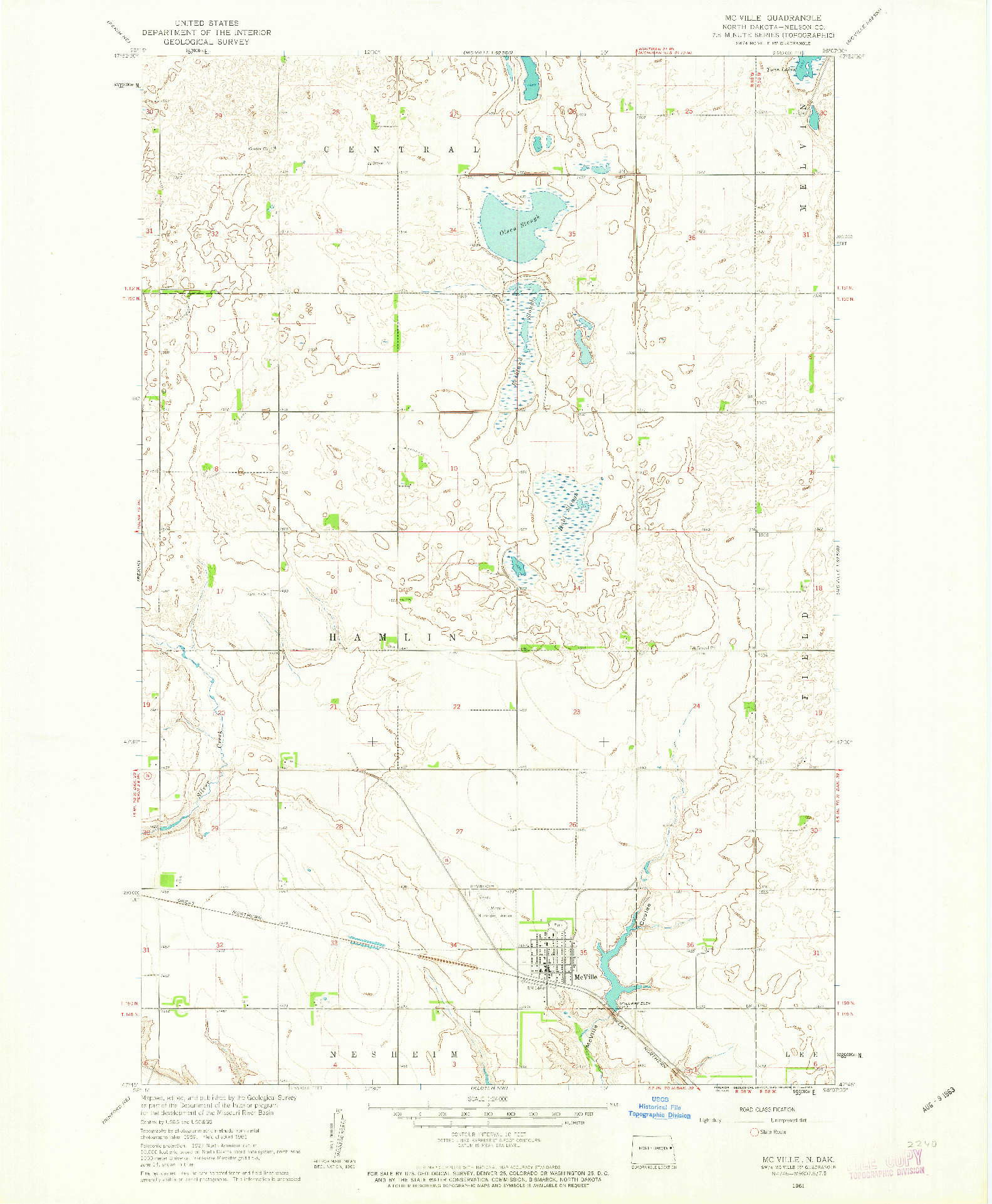 USGS 1:24000-SCALE QUADRANGLE FOR MCVILLE, ND 1961