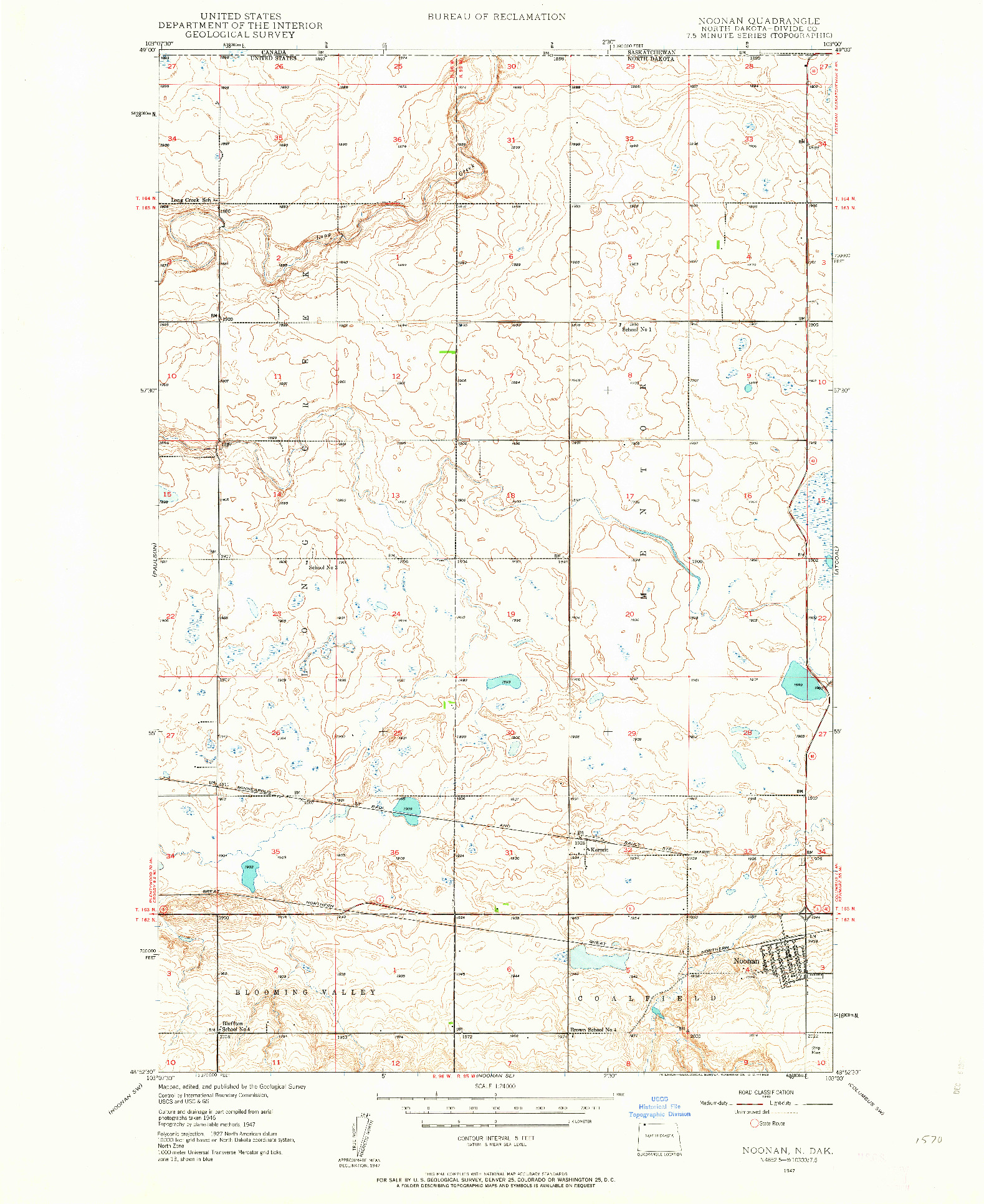 USGS 1:24000-SCALE QUADRANGLE FOR NOONAN, ND 1947