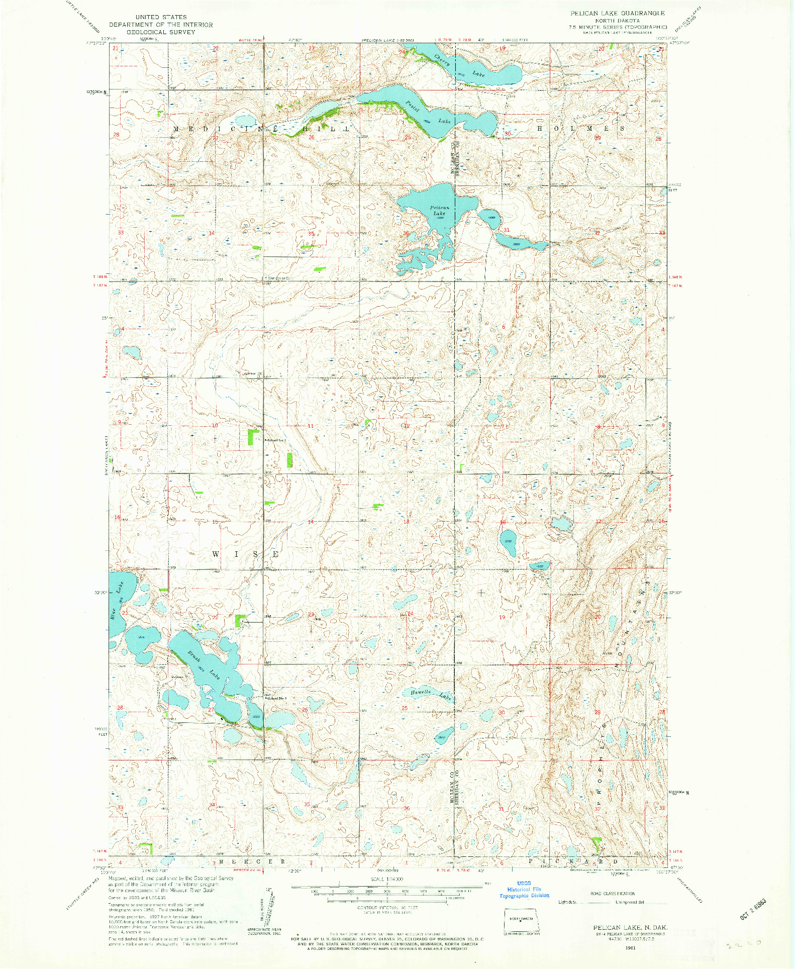 USGS 1:24000-SCALE QUADRANGLE FOR PELICAN LAKE, ND 1961