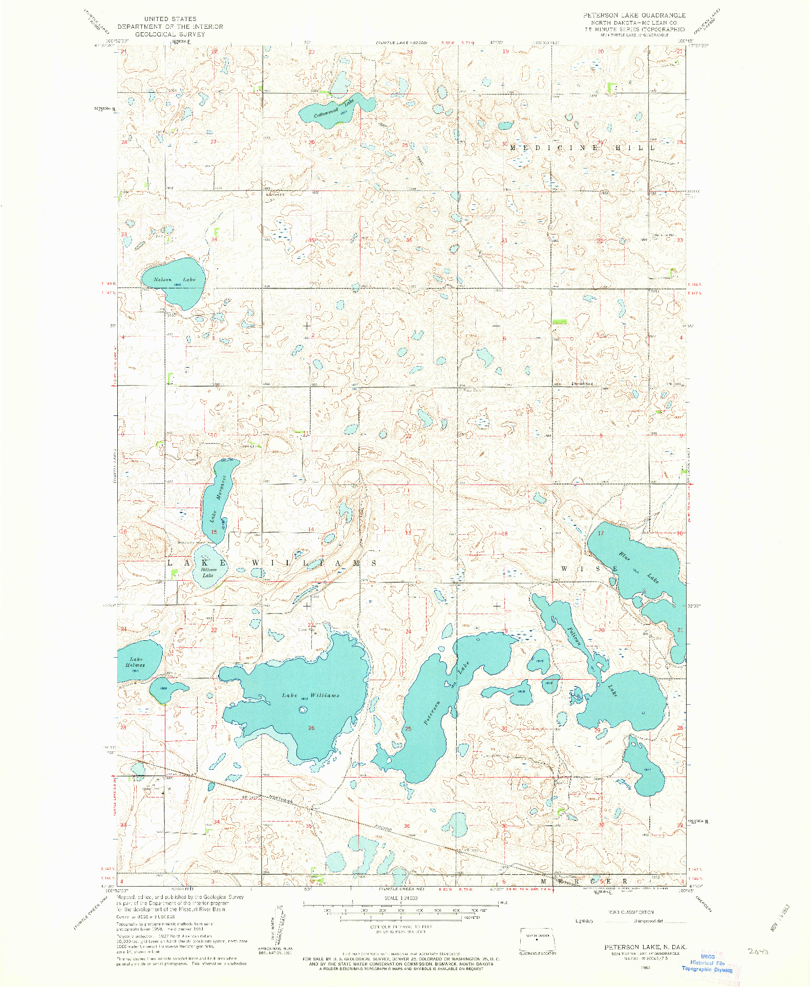 USGS 1:24000-SCALE QUADRANGLE FOR PETERSON LAKE, ND 1961