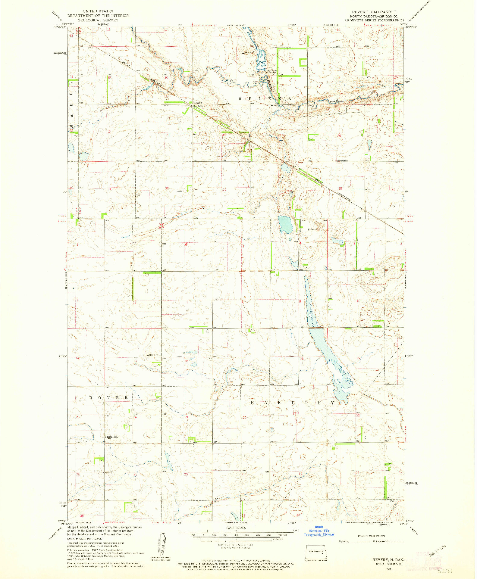 USGS 1:24000-SCALE QUADRANGLE FOR REVERE, ND 1961