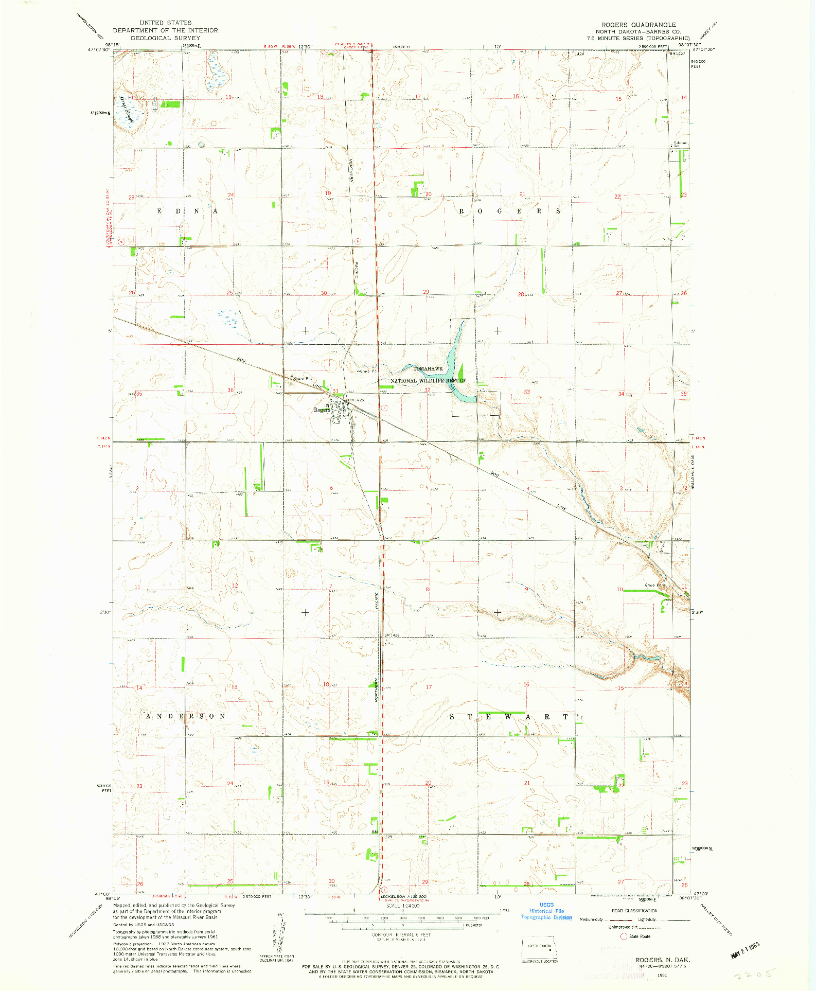 USGS 1:24000-SCALE QUADRANGLE FOR ROGERS, ND 1961