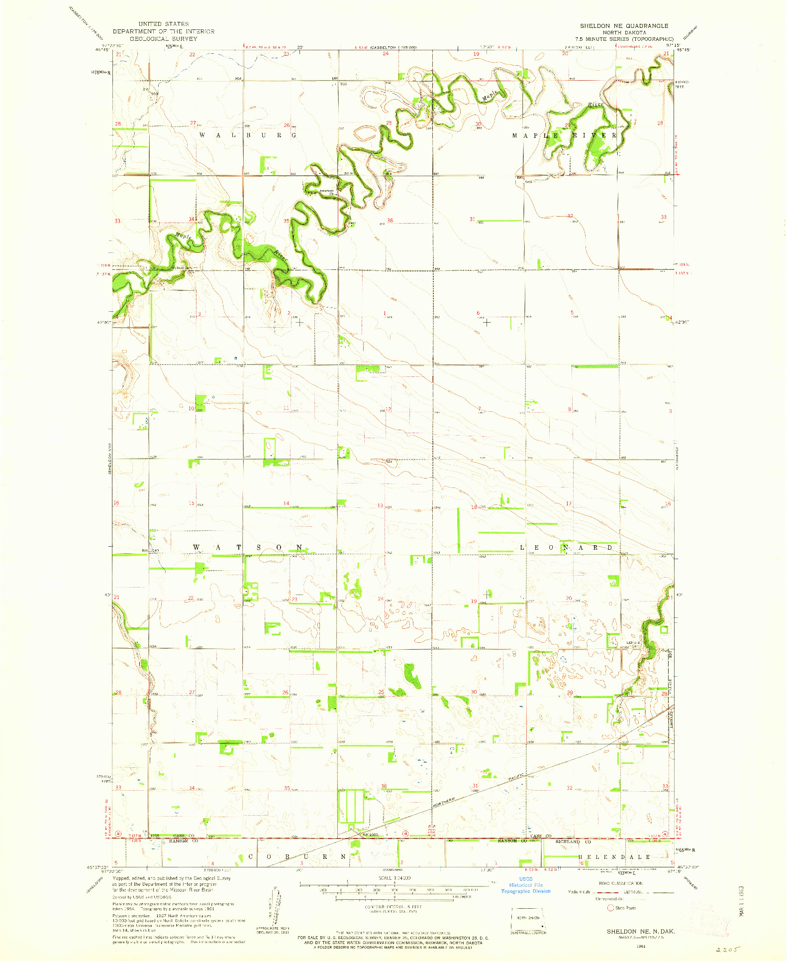 USGS 1:24000-SCALE QUADRANGLE FOR SHELDON NE, ND 1961