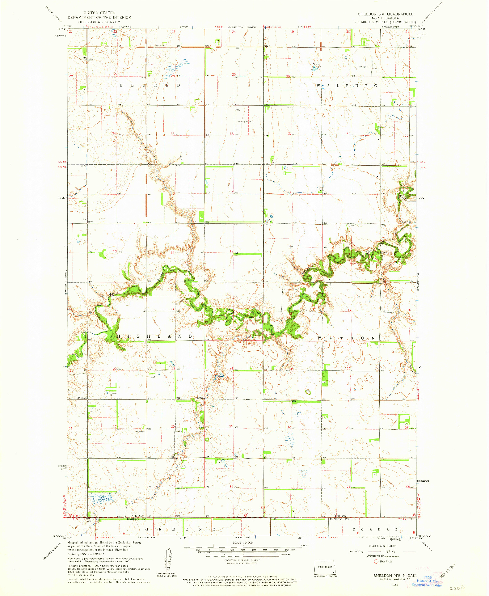 USGS 1:24000-SCALE QUADRANGLE FOR SHELDON NW, ND 1961