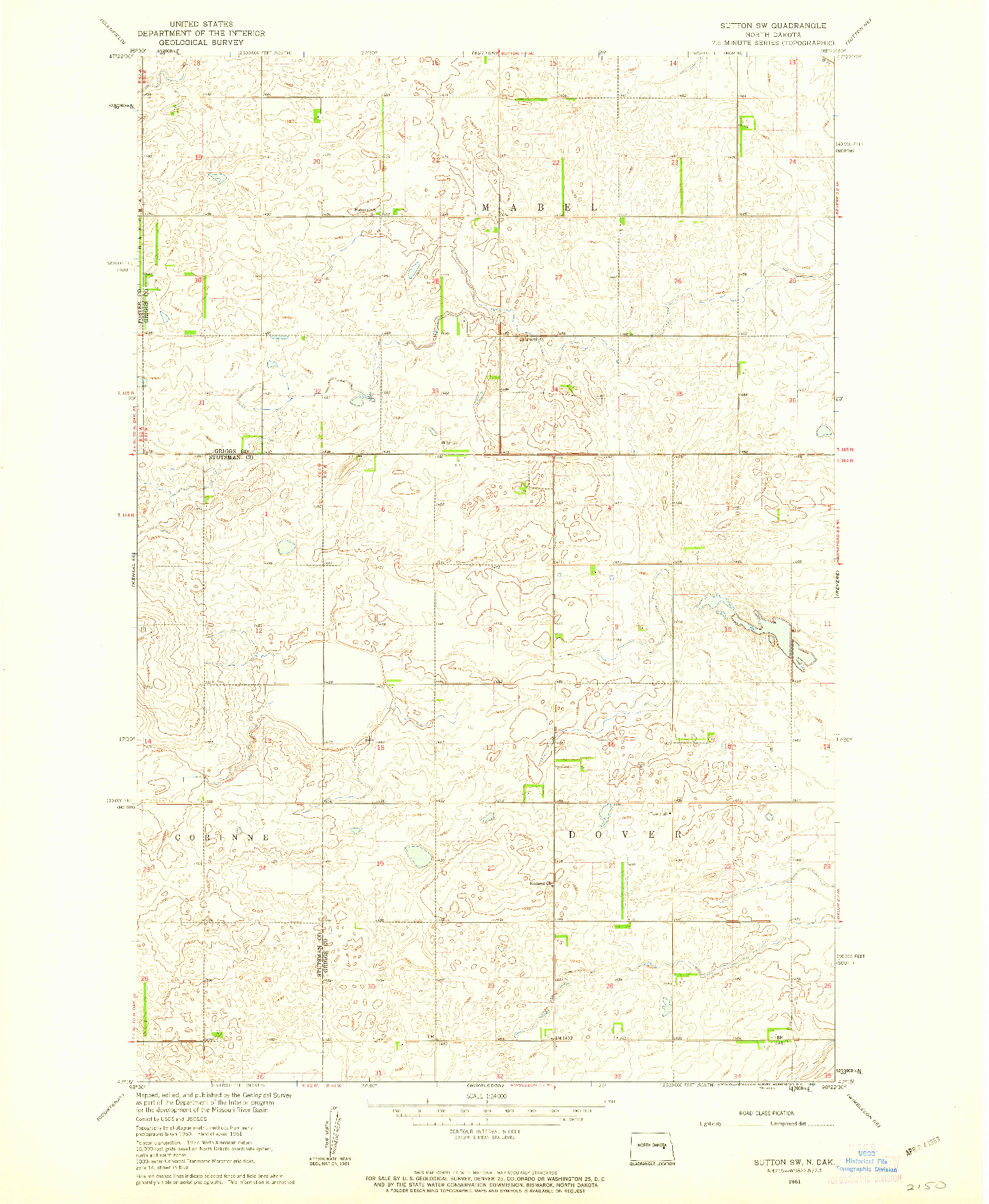 USGS 1:24000-SCALE QUADRANGLE FOR SUTTON SW, ND 1961