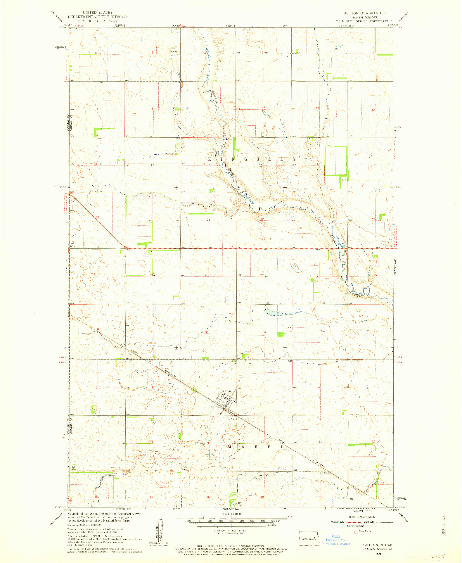 USGS 1:24000-SCALE QUADRANGLE FOR SUTTON, ND 1961