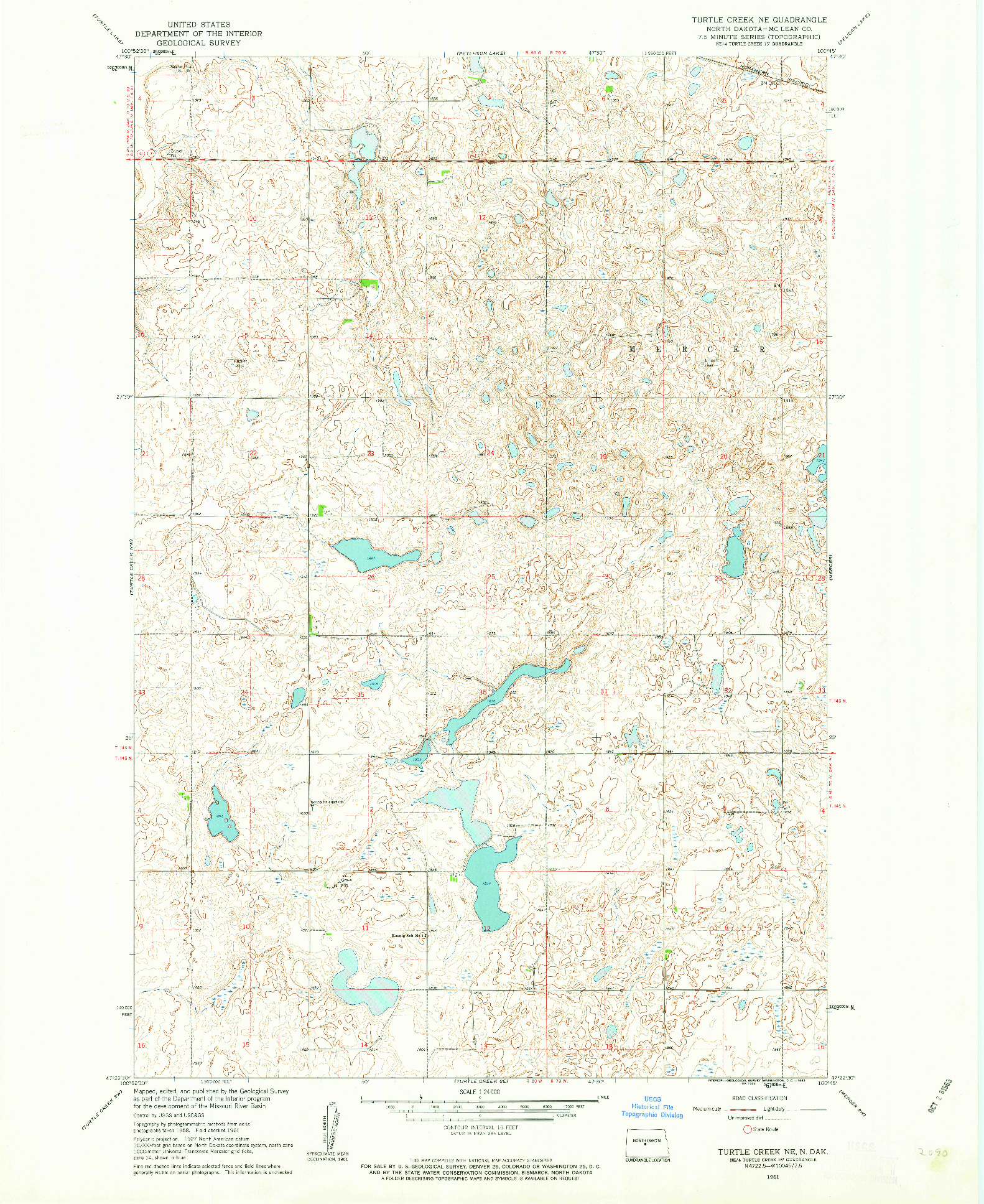 USGS 1:24000-SCALE QUADRANGLE FOR TURTLE CREEK NE, ND 1961
