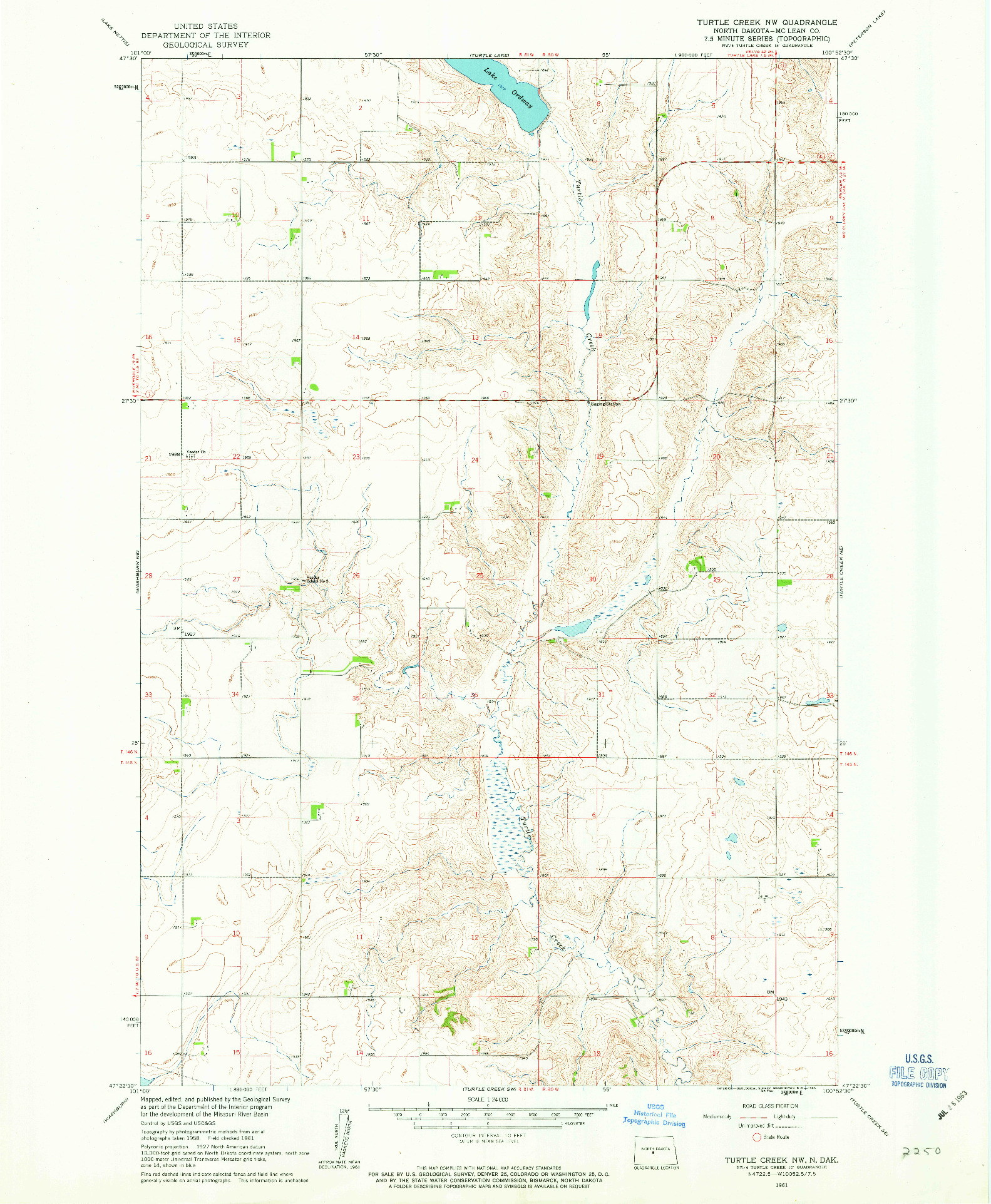 USGS 1:24000-SCALE QUADRANGLE FOR TURTLE CREEK NW, ND 1961