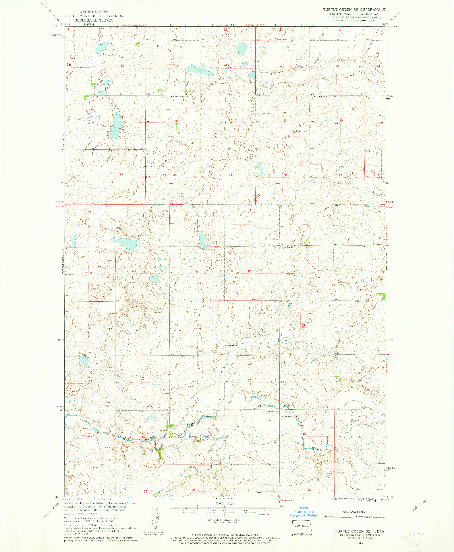 USGS 1:24000-SCALE QUADRANGLE FOR TURTLE CREEK SE, ND 1961