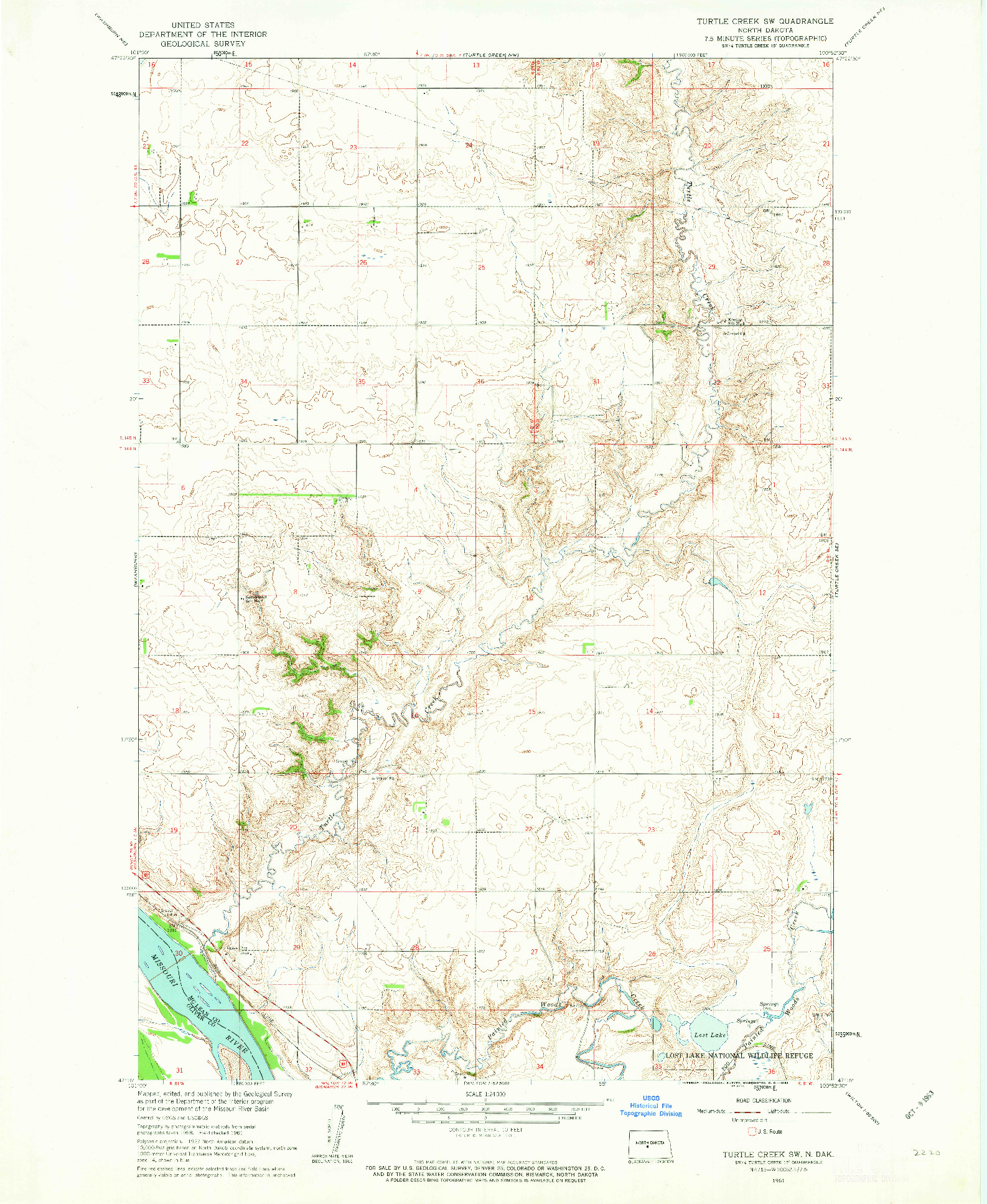 USGS 1:24000-SCALE QUADRANGLE FOR TURTLE CREEK SW, ND 1961