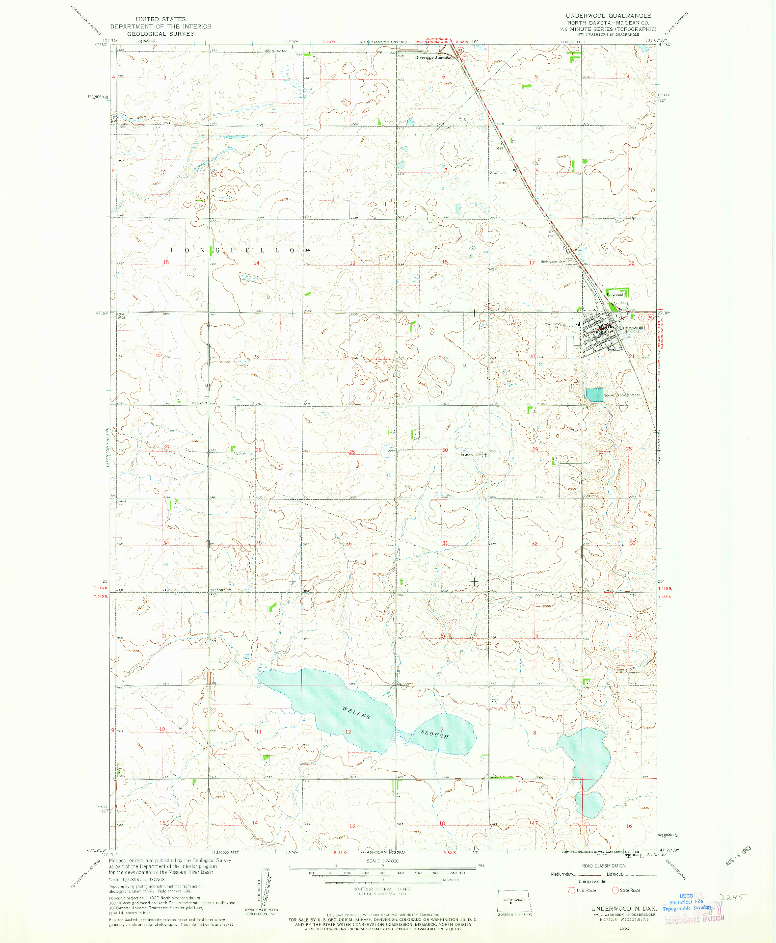 USGS 1:24000-SCALE QUADRANGLE FOR UNDERWOOD, ND 1961