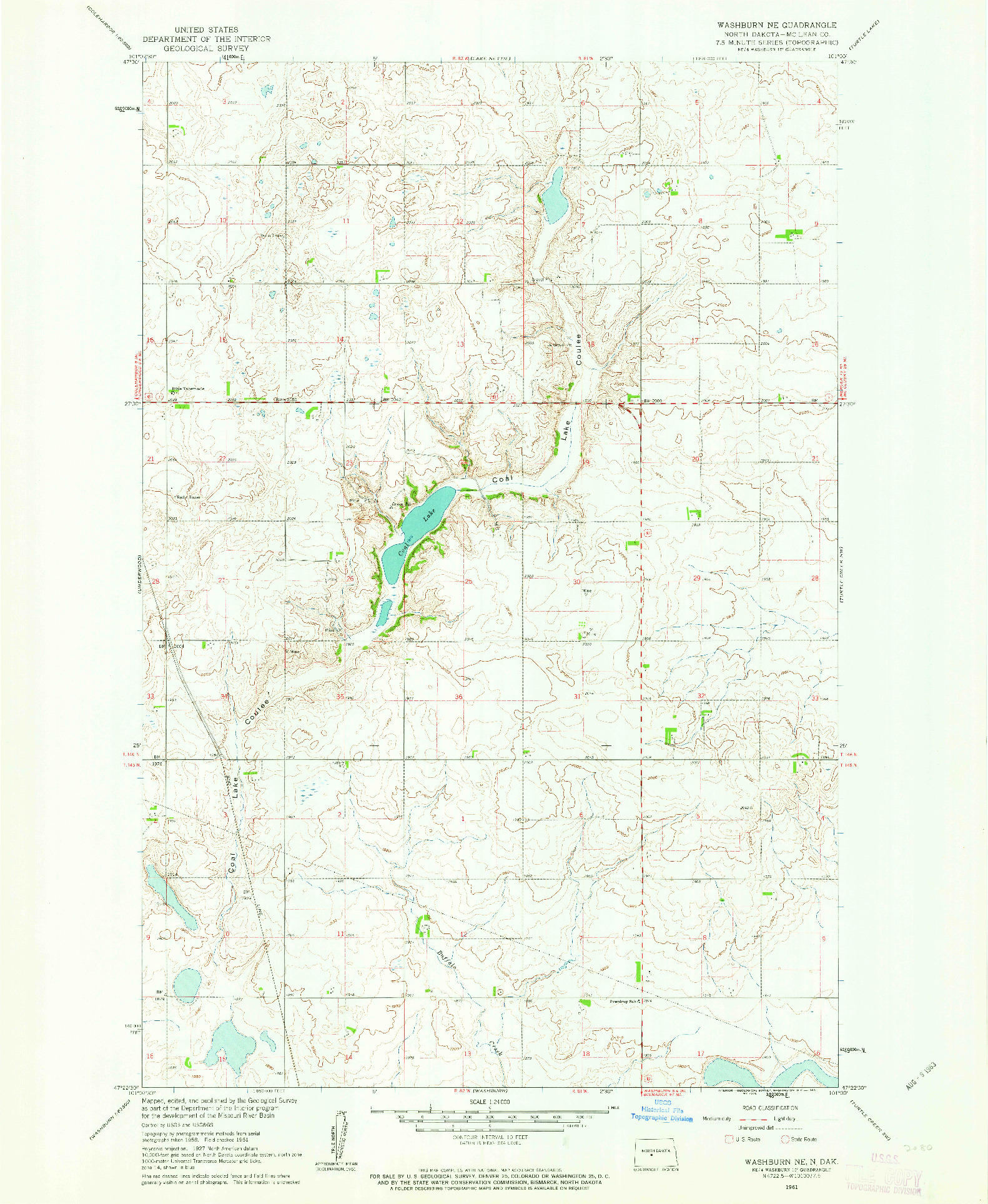 USGS 1:24000-SCALE QUADRANGLE FOR WASHBURN NE, ND 1961