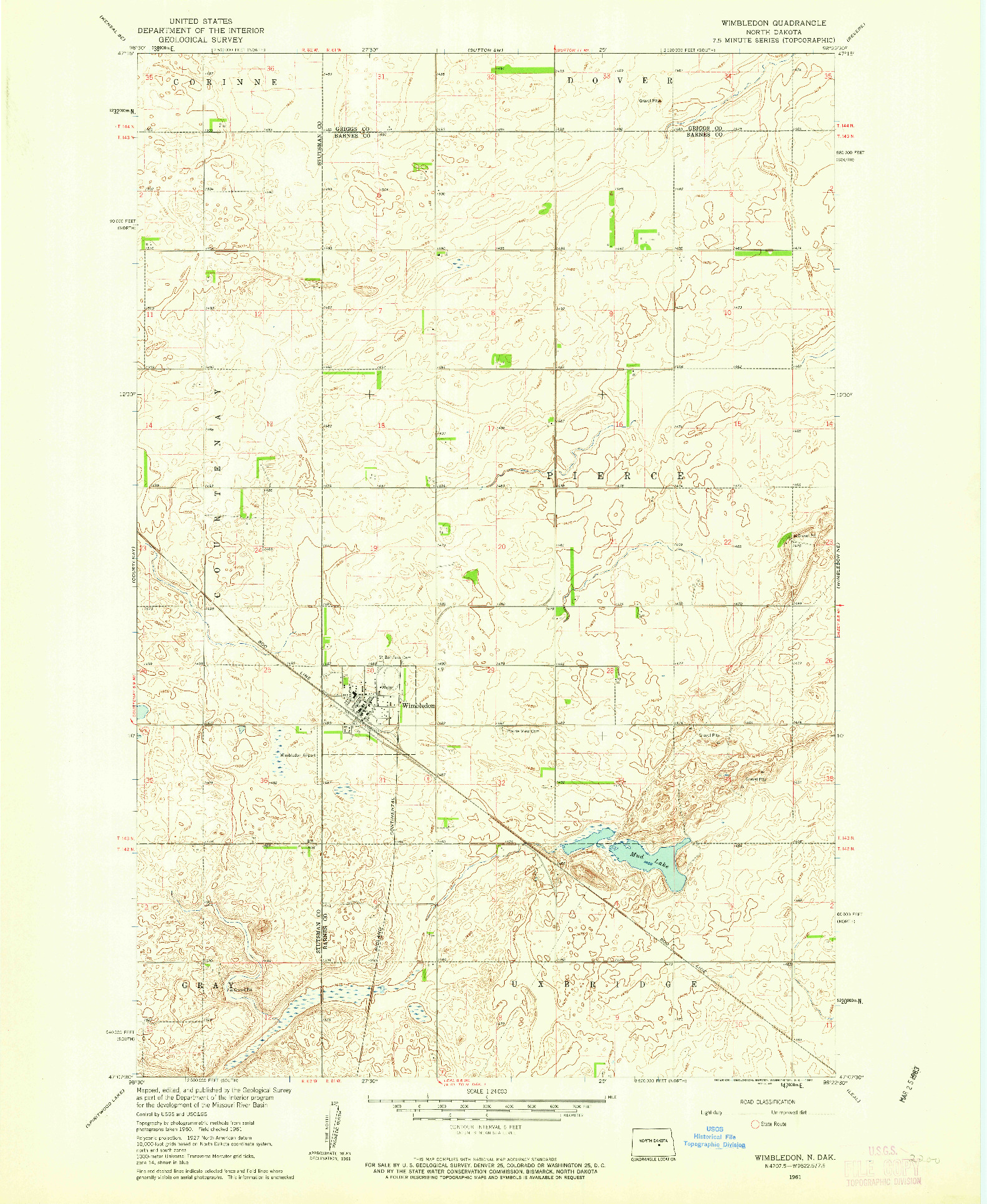 USGS 1:24000-SCALE QUADRANGLE FOR WIMBLEDON, ND 1961