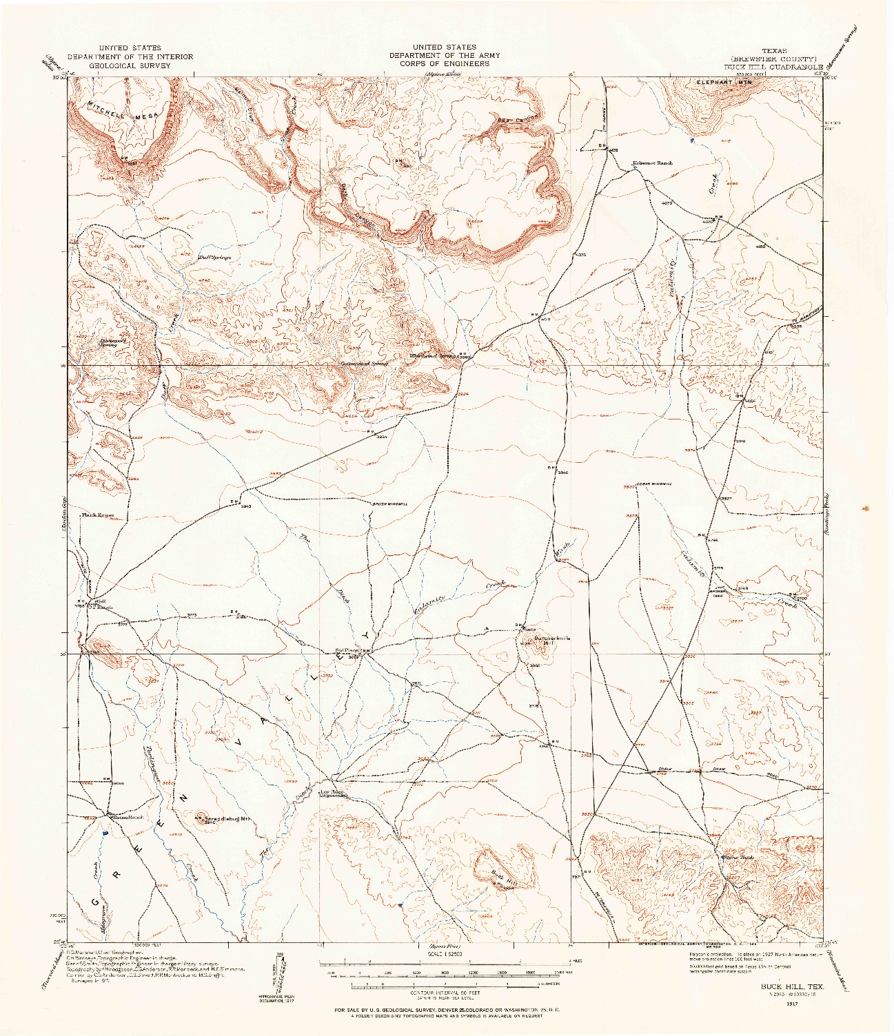 USGS 1:62500-SCALE QUADRANGLE FOR BUCK HILL, TX 1917