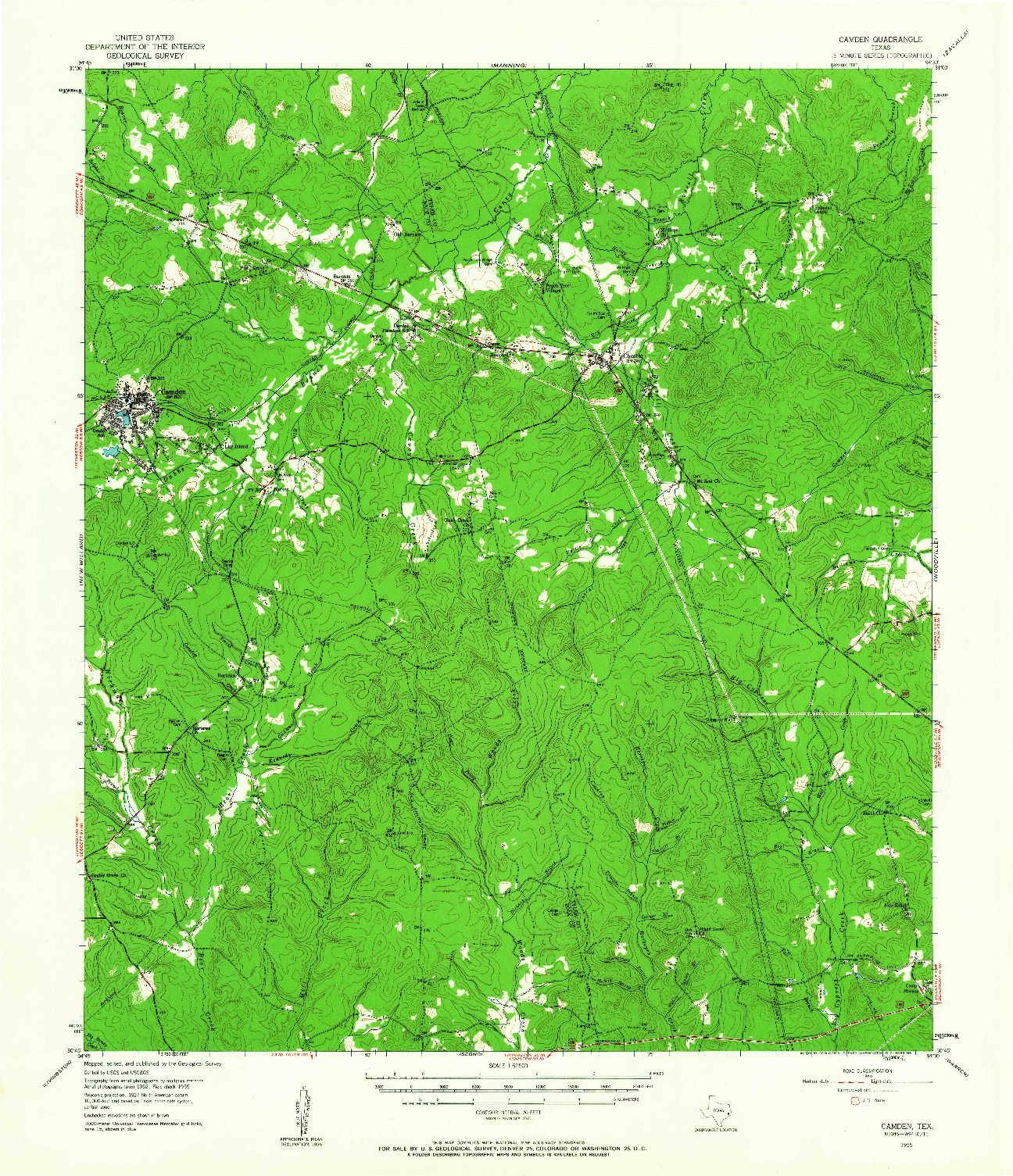 USGS 1:62500-SCALE QUADRANGLE FOR CAMDEN, TX 1955