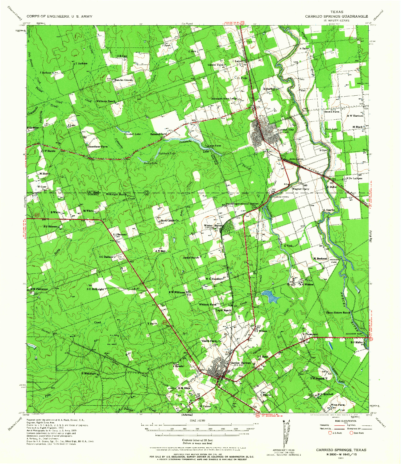 USGS 1:62500-SCALE QUADRANGLE FOR CARRIZO SPRINGS, TX 1939