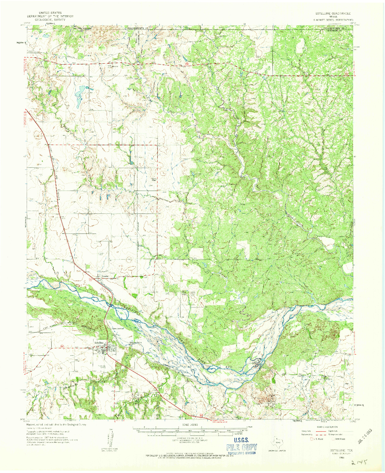 USGS 1:62500-SCALE QUADRANGLE FOR ESTELLINE, TX 1961