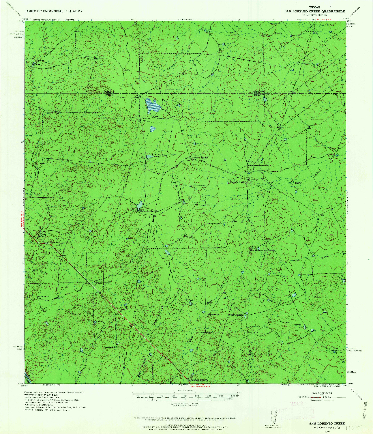 USGS 1:62500-SCALE QUADRANGLE FOR SAN LORANZO CREEK, TX 1940