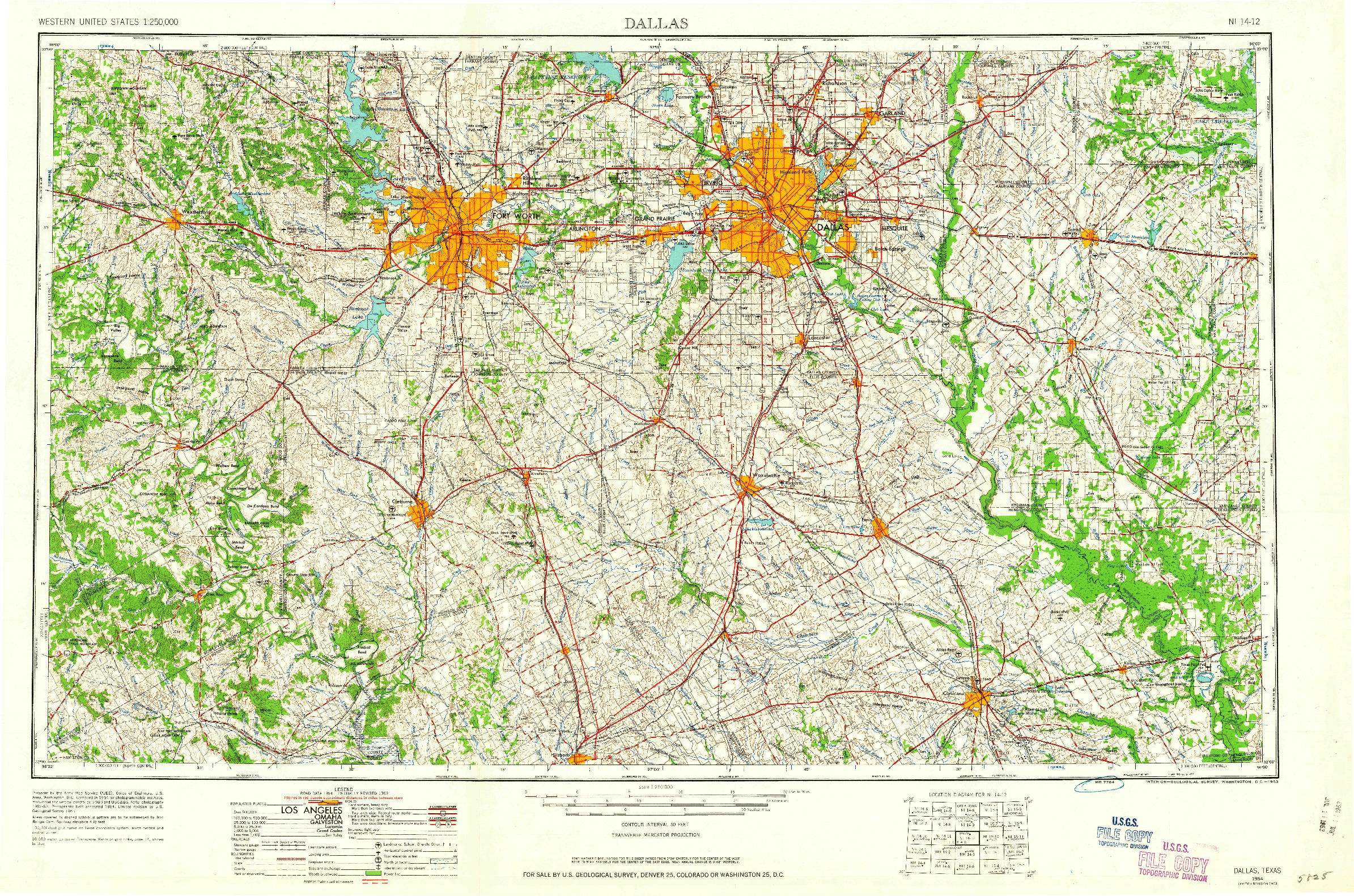 USGS 1:250000-SCALE QUADRANGLE FOR DALLAS, TX 1954