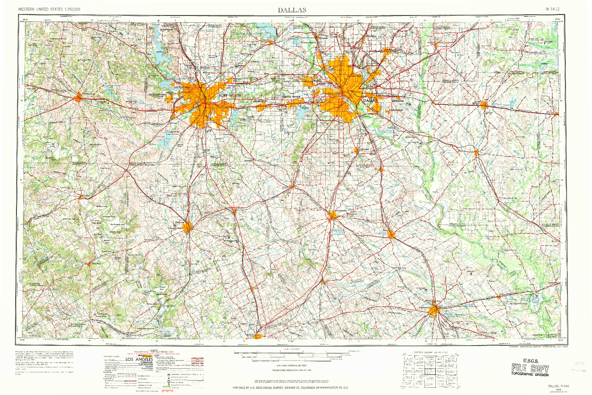 USGS 1:250000-SCALE QUADRANGLE FOR DALLAS, TX 1954