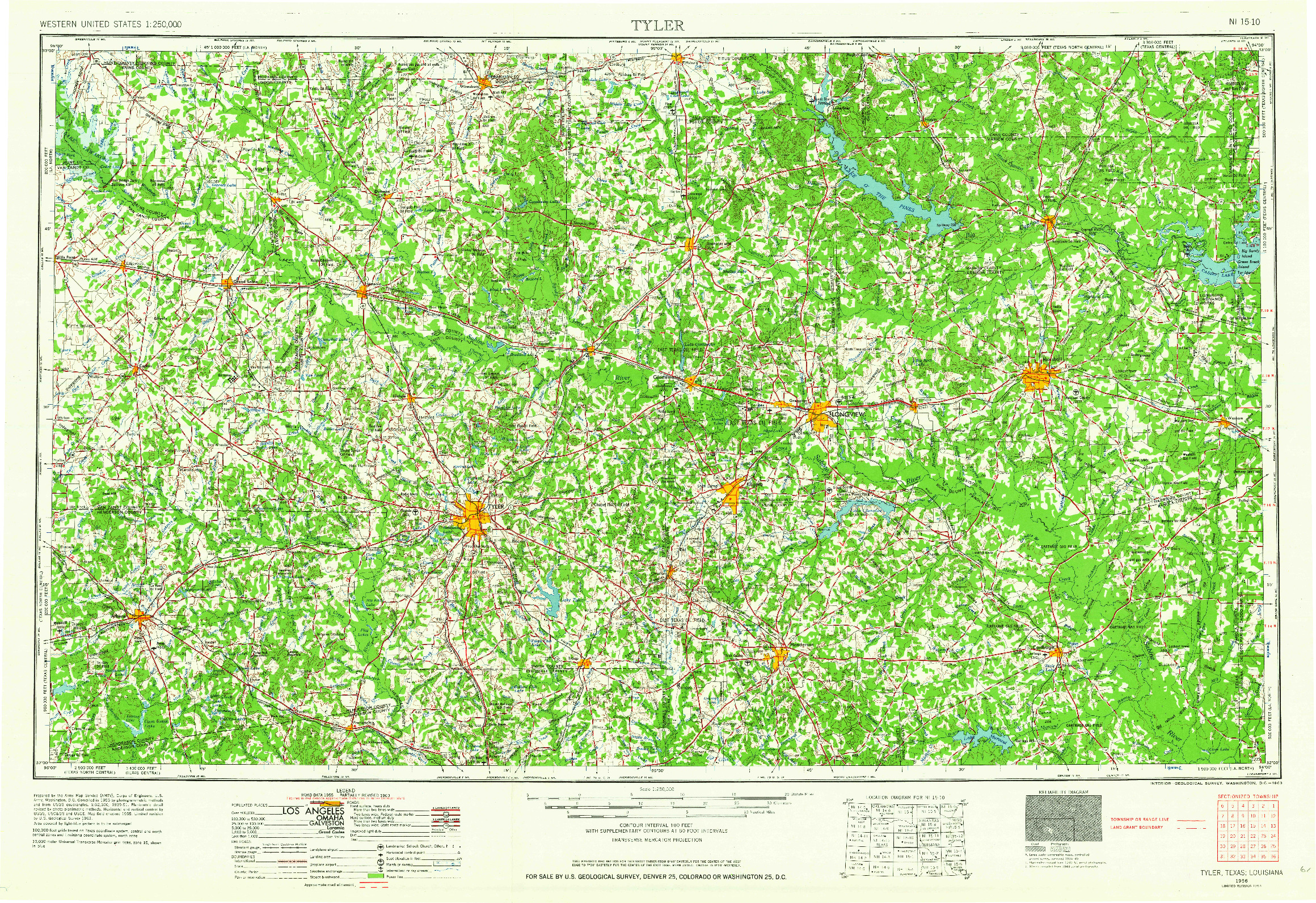 USGS 1:250000-SCALE QUADRANGLE FOR TYLER, TX 1956
