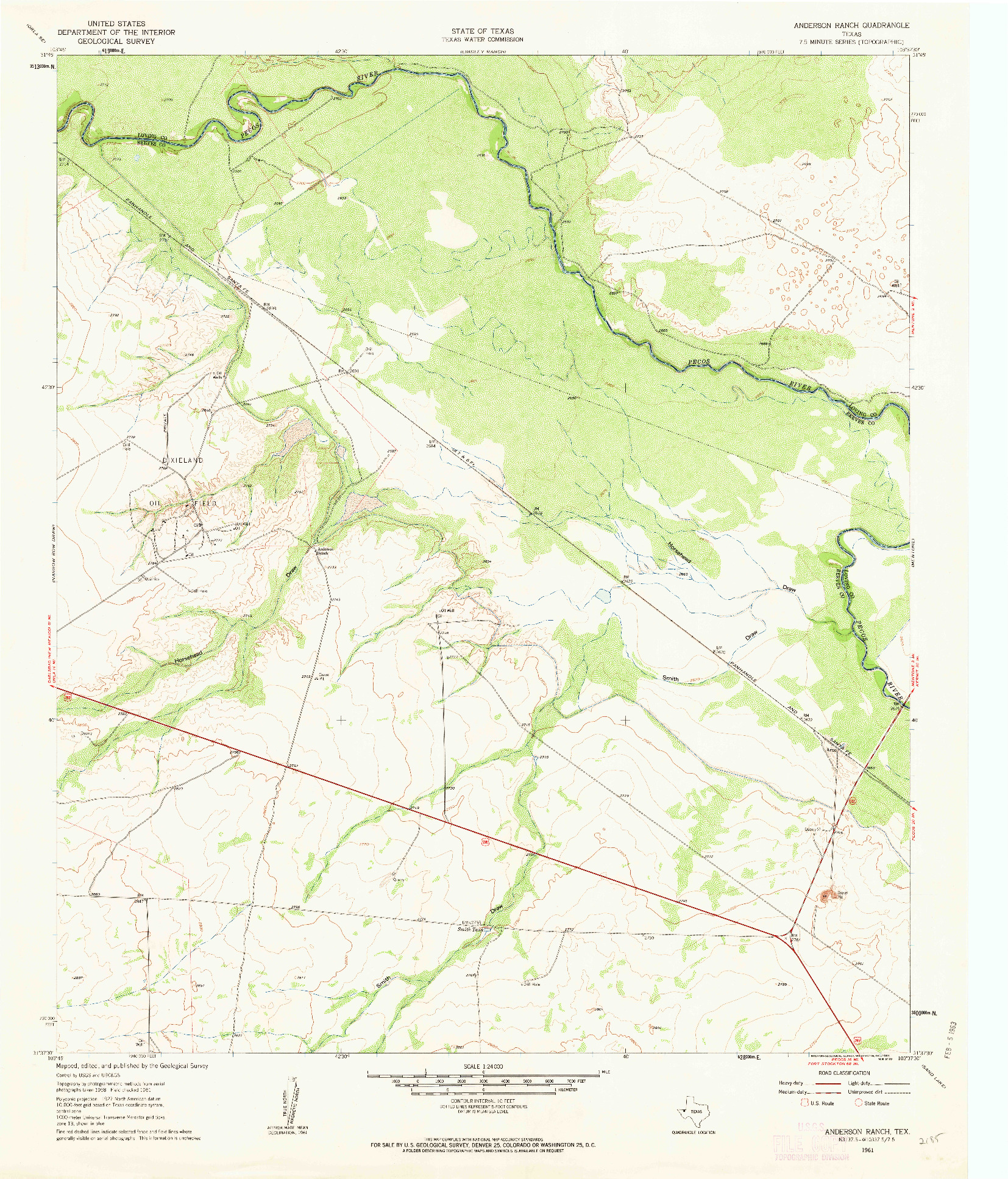 USGS 1:24000-SCALE QUADRANGLE FOR ANDERSON RANCH, TX 1961