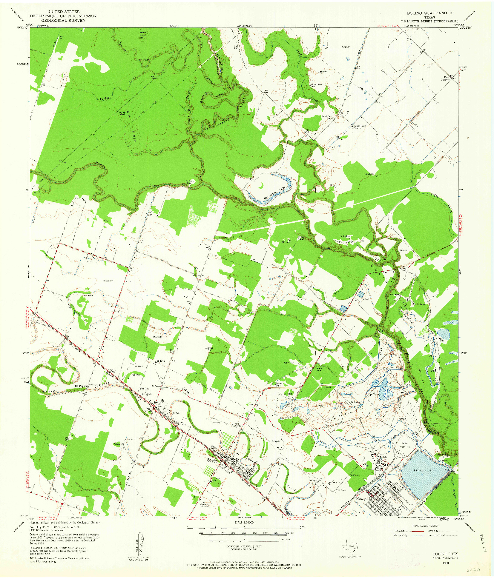 USGS 1:24000-SCALE QUADRANGLE FOR BOLING, TX 1953