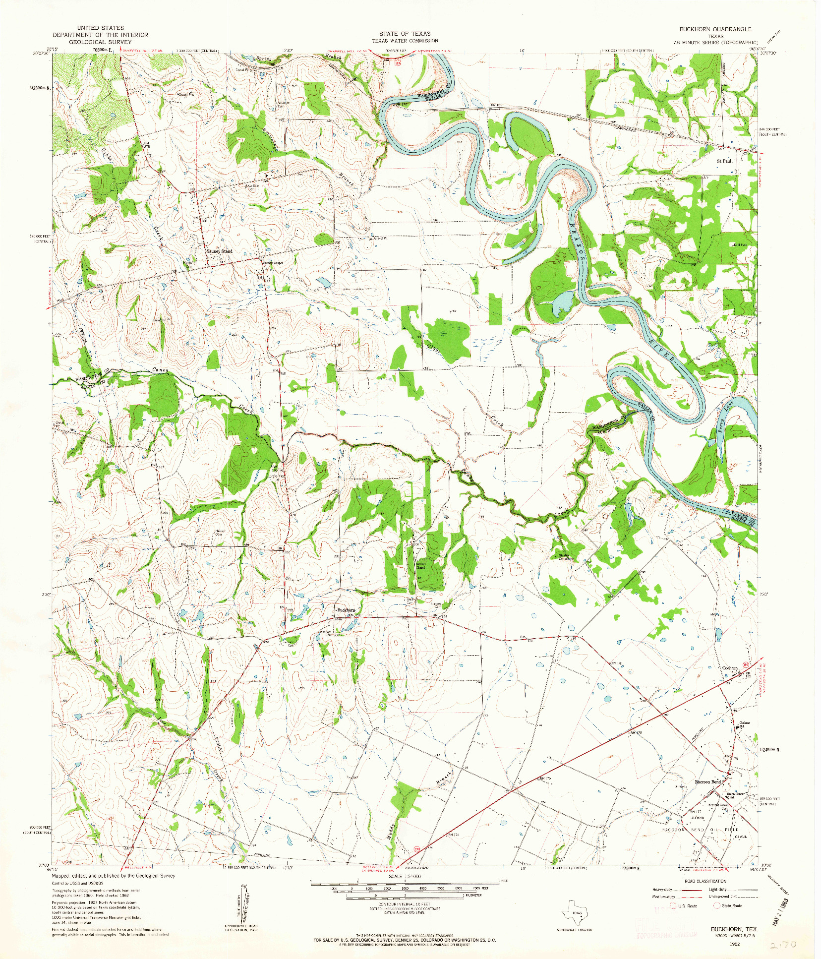 USGS 1:24000-SCALE QUADRANGLE FOR BUCKHORN, TX 1962