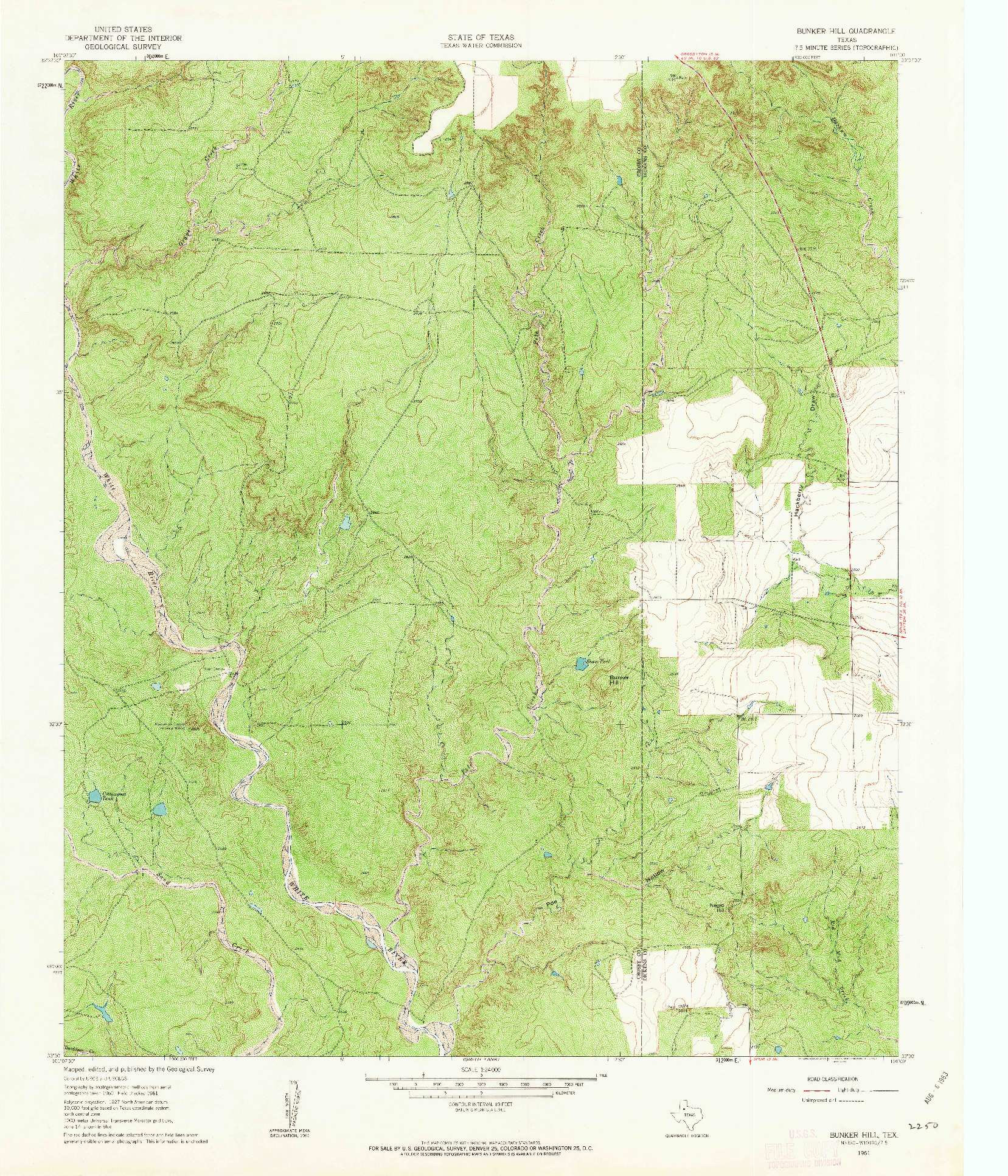 USGS 1:24000-SCALE QUADRANGLE FOR BUNKER HILL, TX 1961